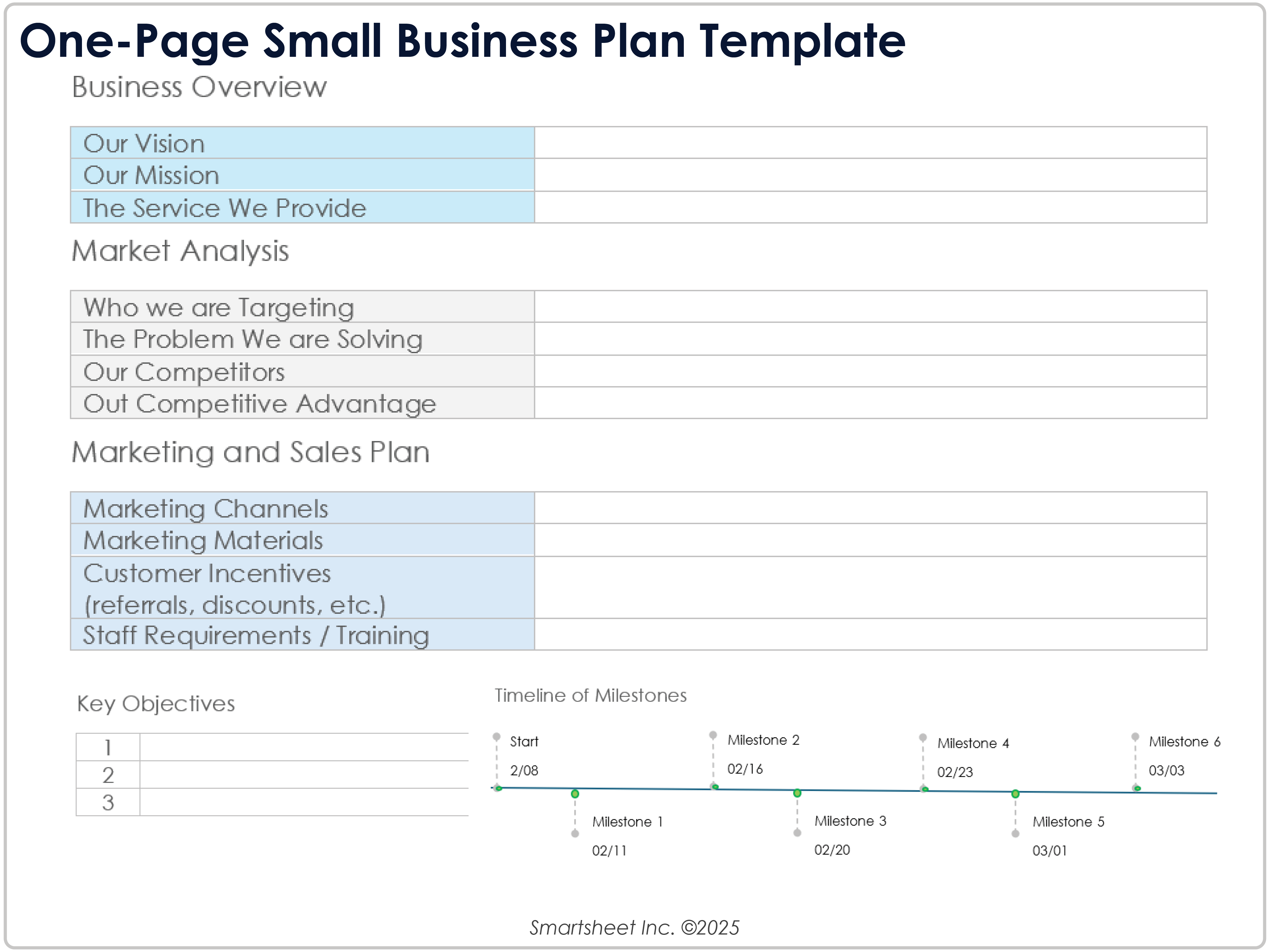 One Page Small Business Plan Template 8781