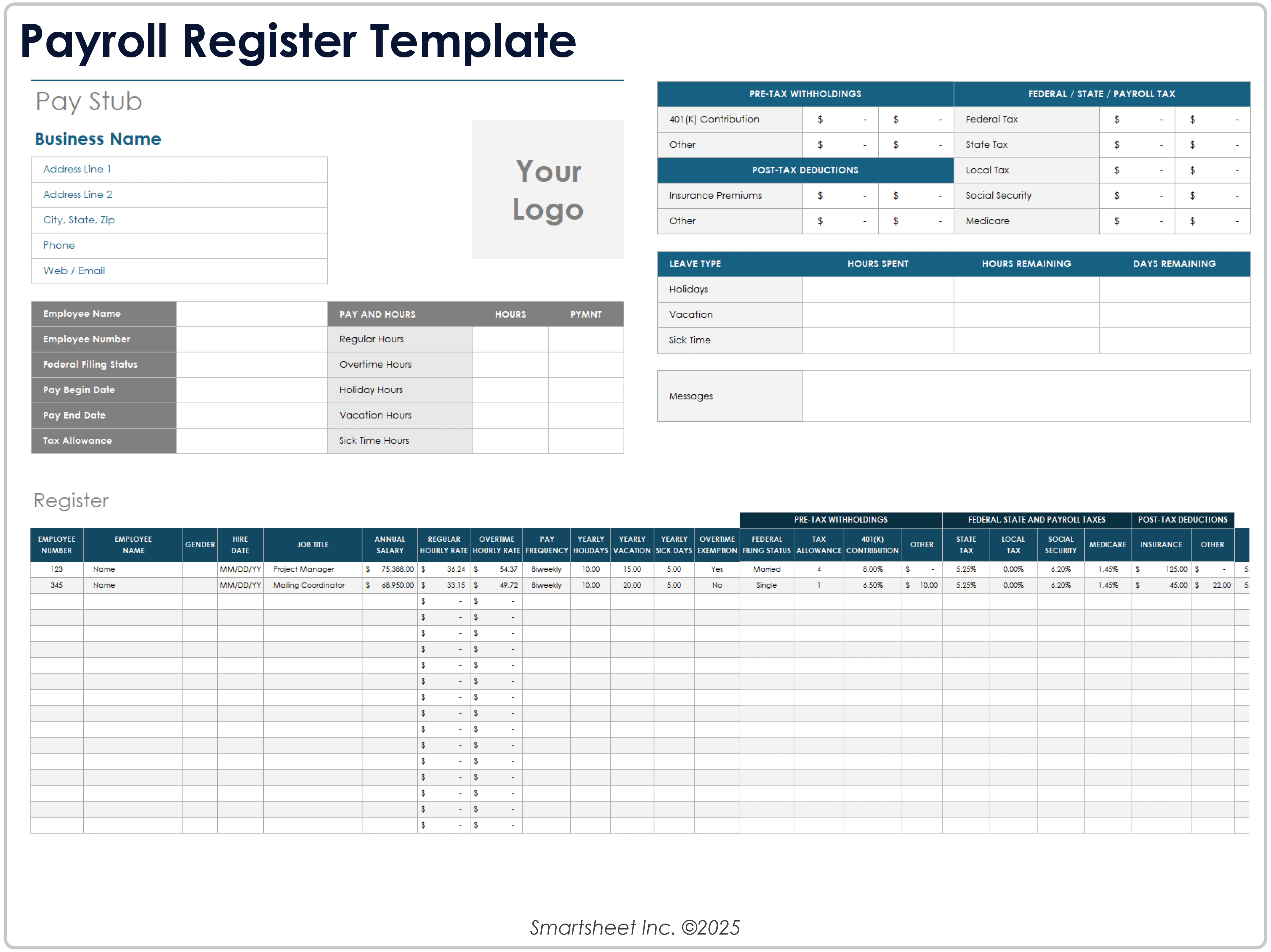 Payroll Register Template 8781