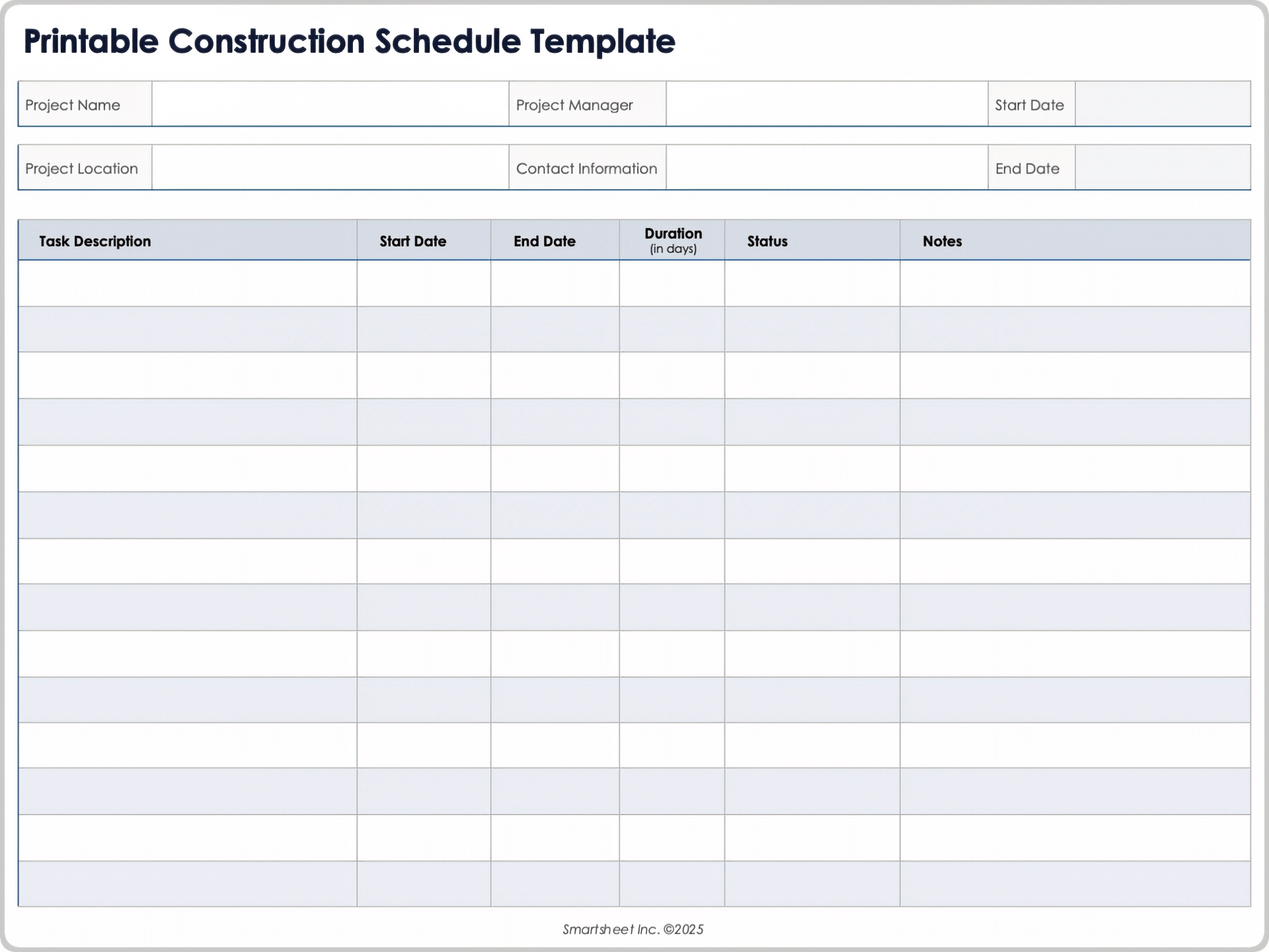 Printable Construction Schedule 10669 Template