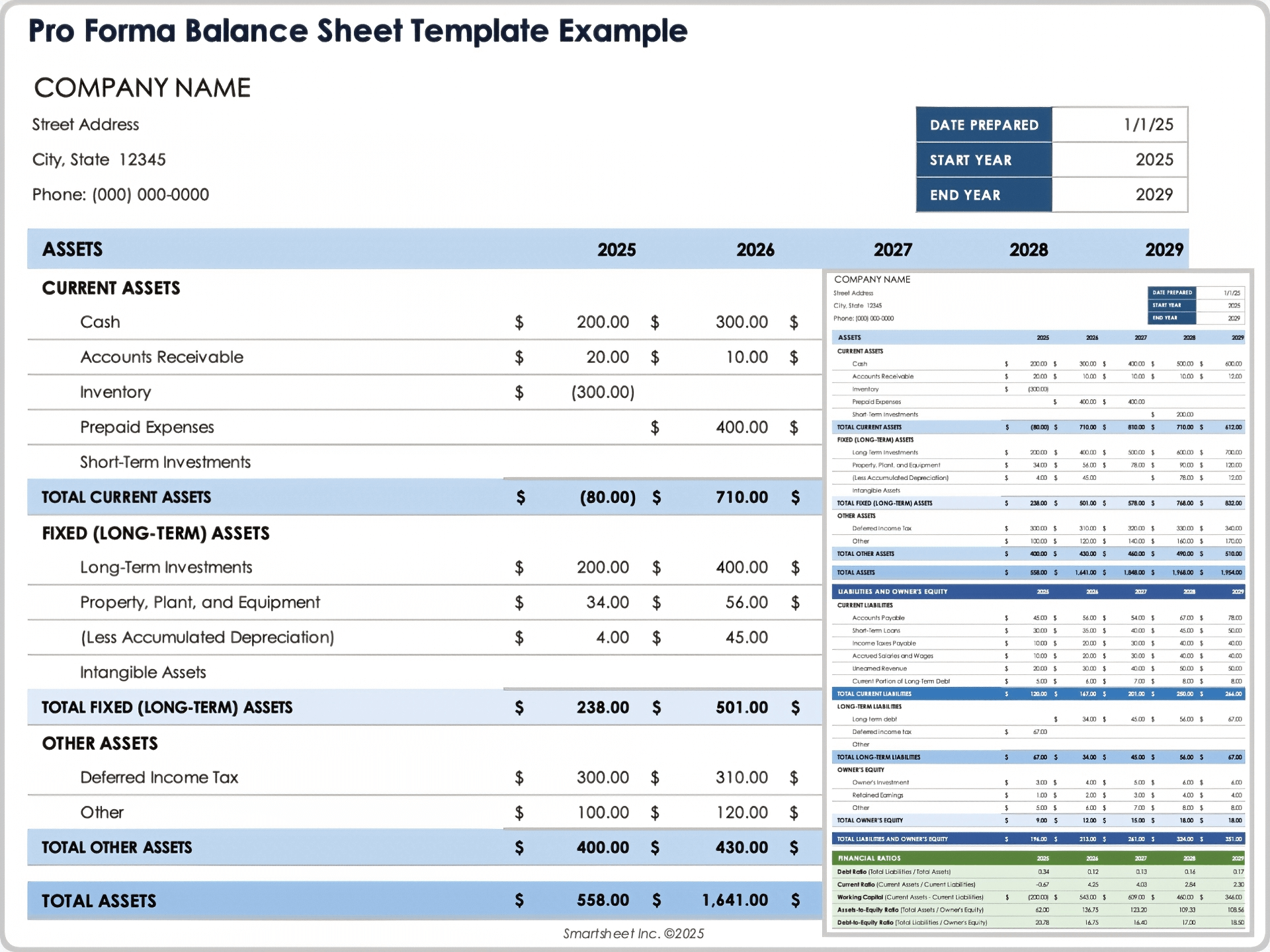 Pro Forma Balance Sheet Template Example 12375