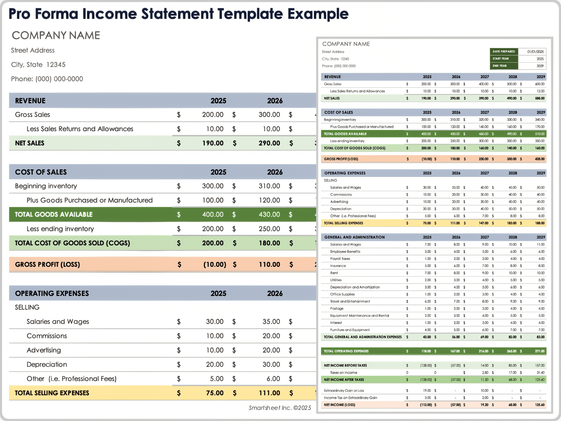 Pro Forma Income Statement Template Example 12375