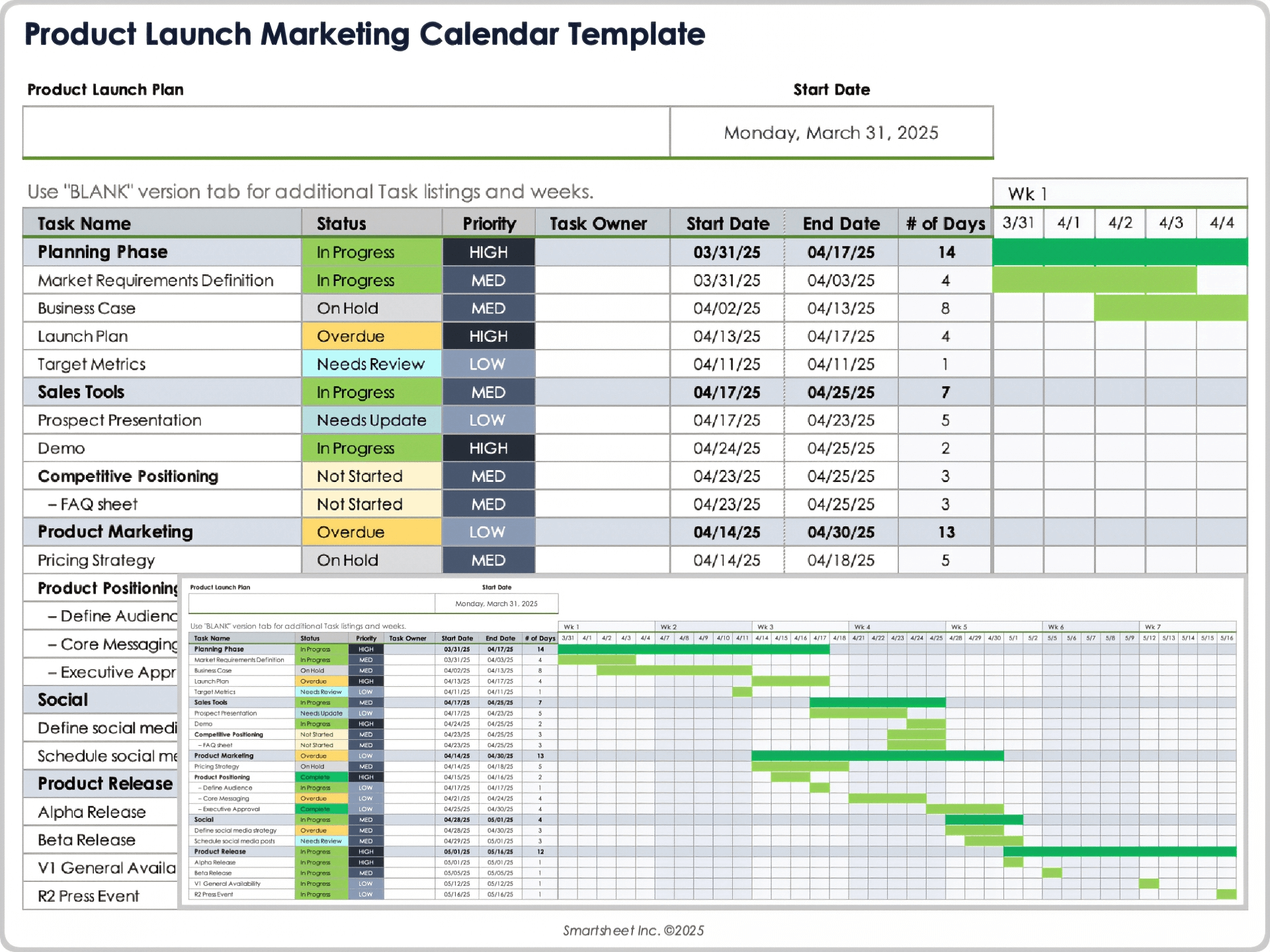 Product Launch Marketing Calendar Template