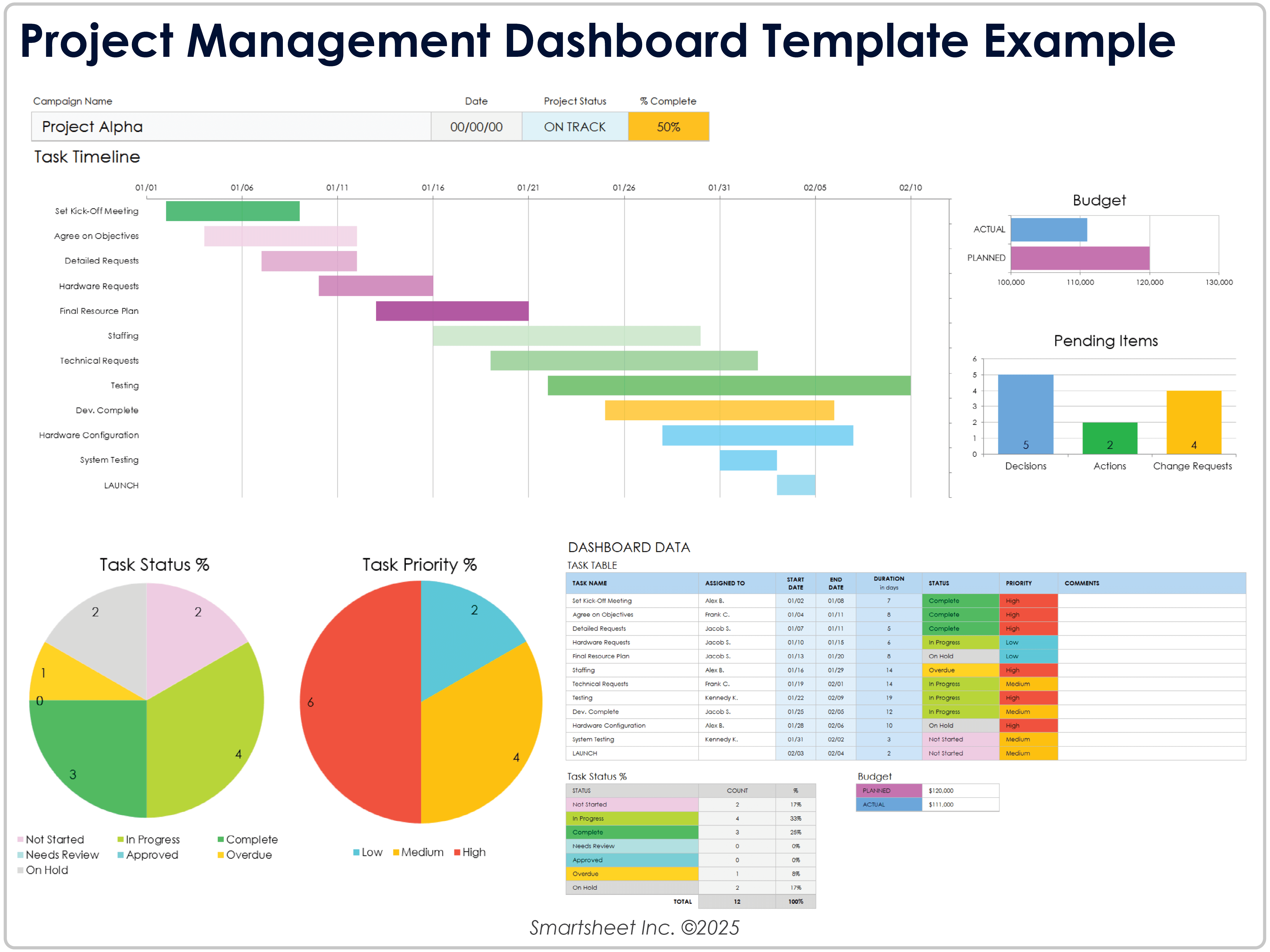 Project Management Dashboard Template Example 11440