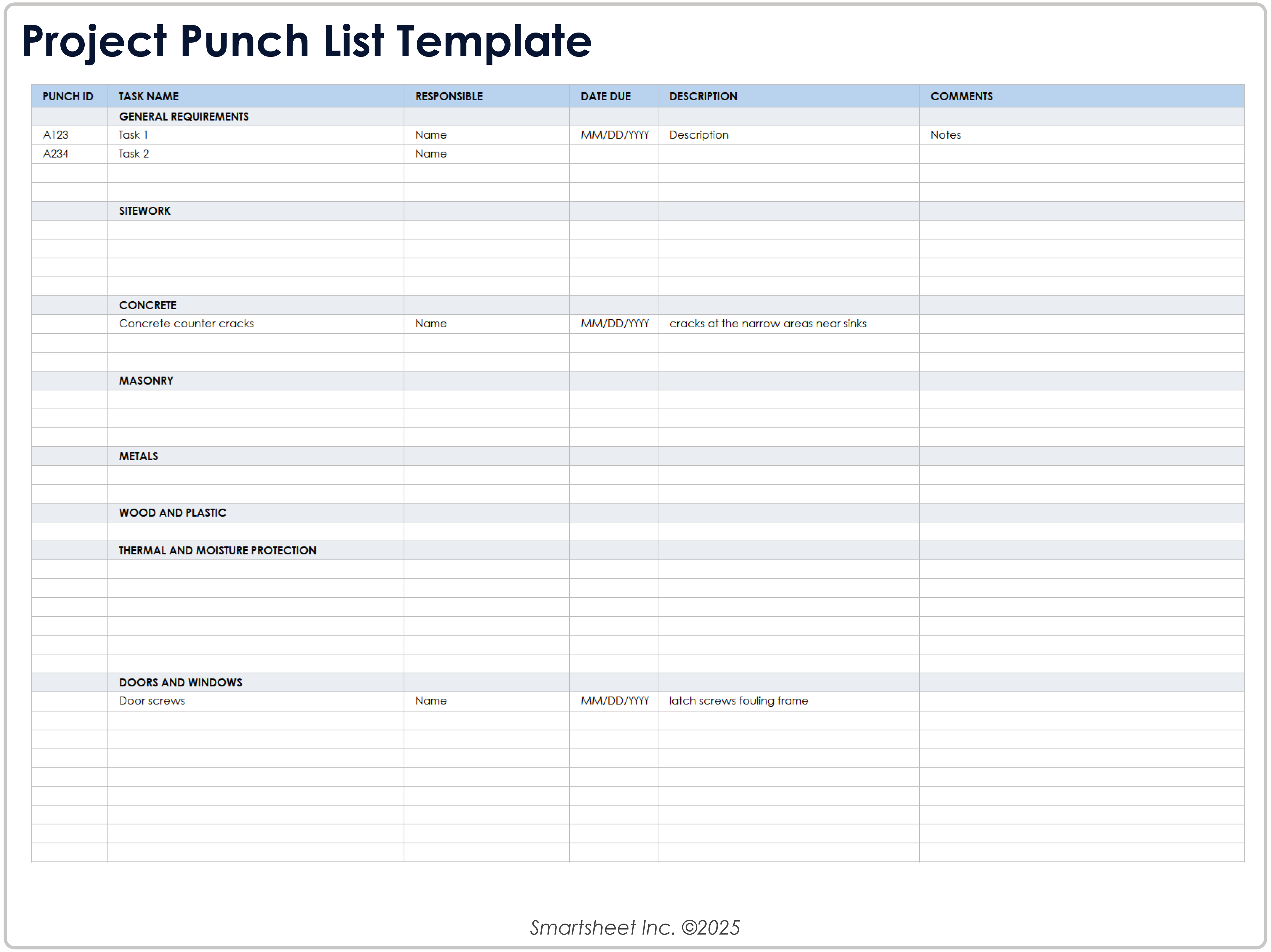 Project Punch List Template