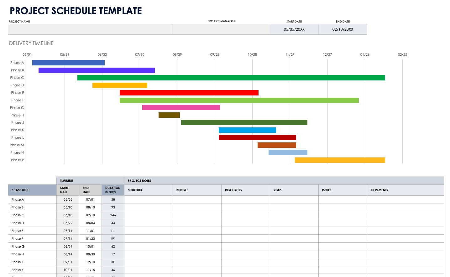 Project Schedule Template
