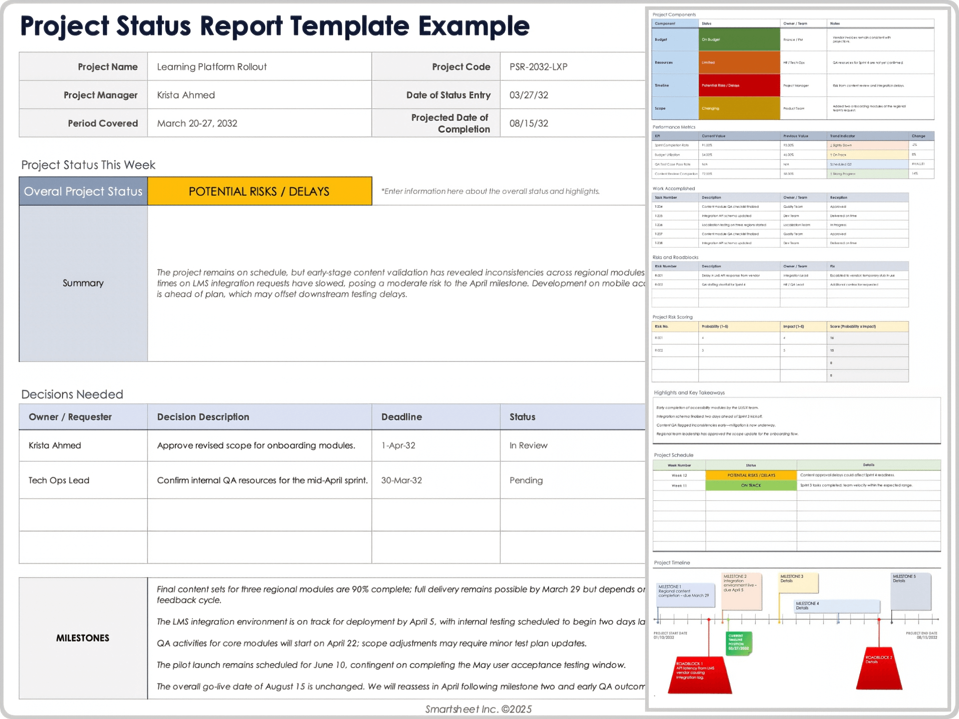 Project Status Report Template Example