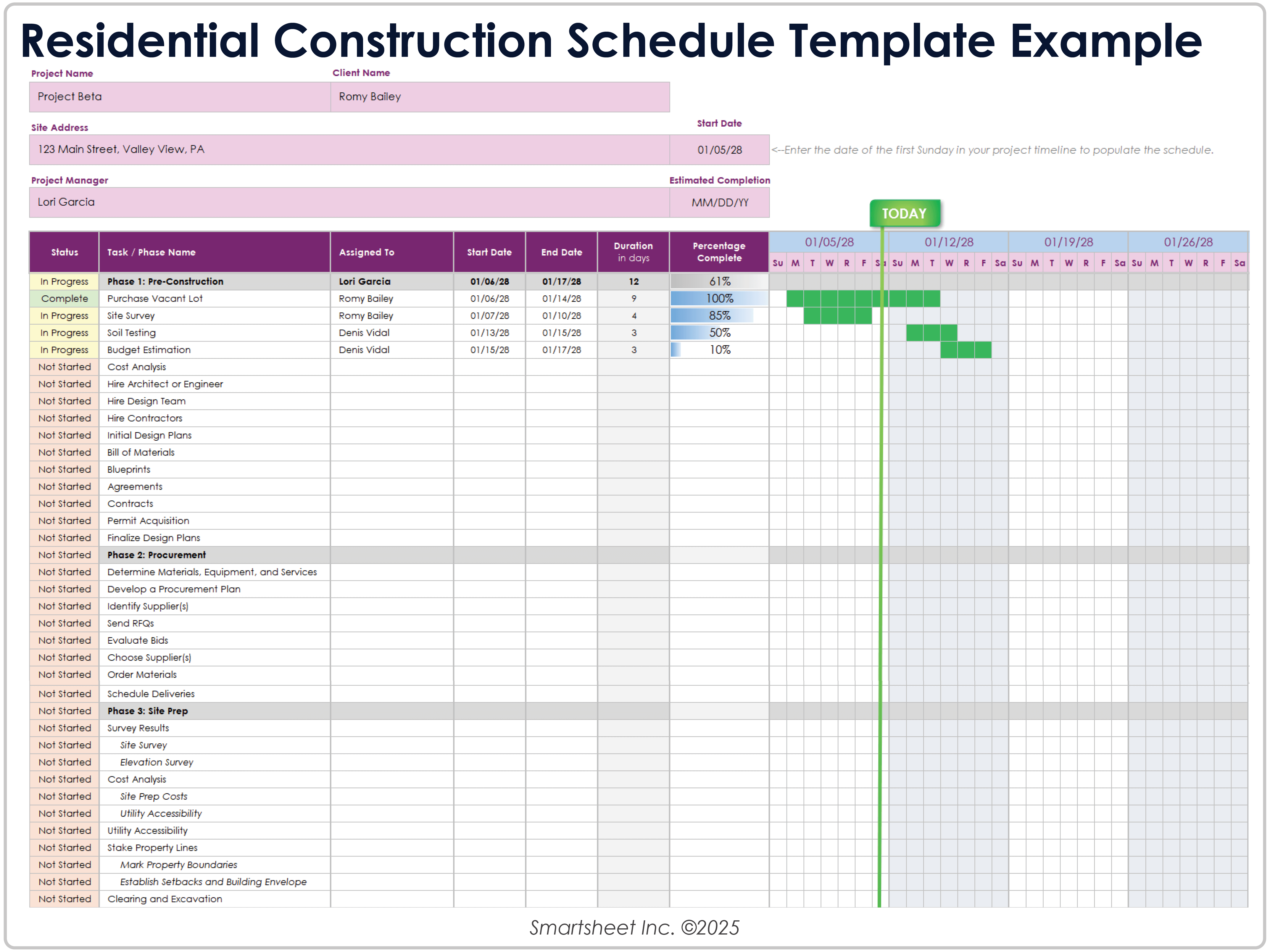 Residential Construction Schedule Template Example