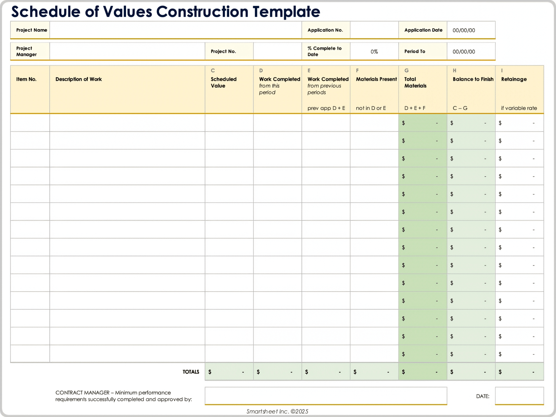 Schedule of Values Construction Template 10669