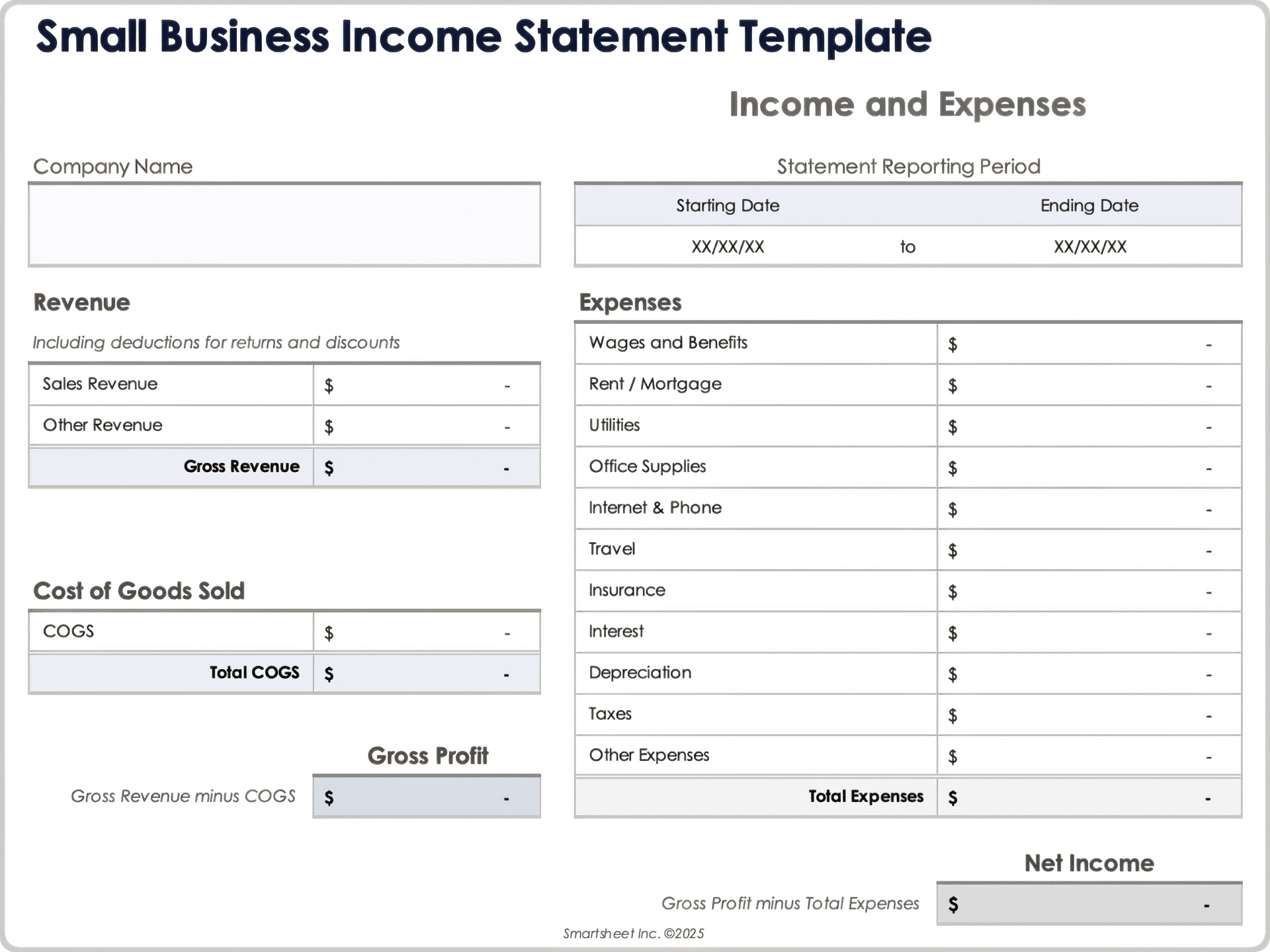 Small Business Income Statement Template
