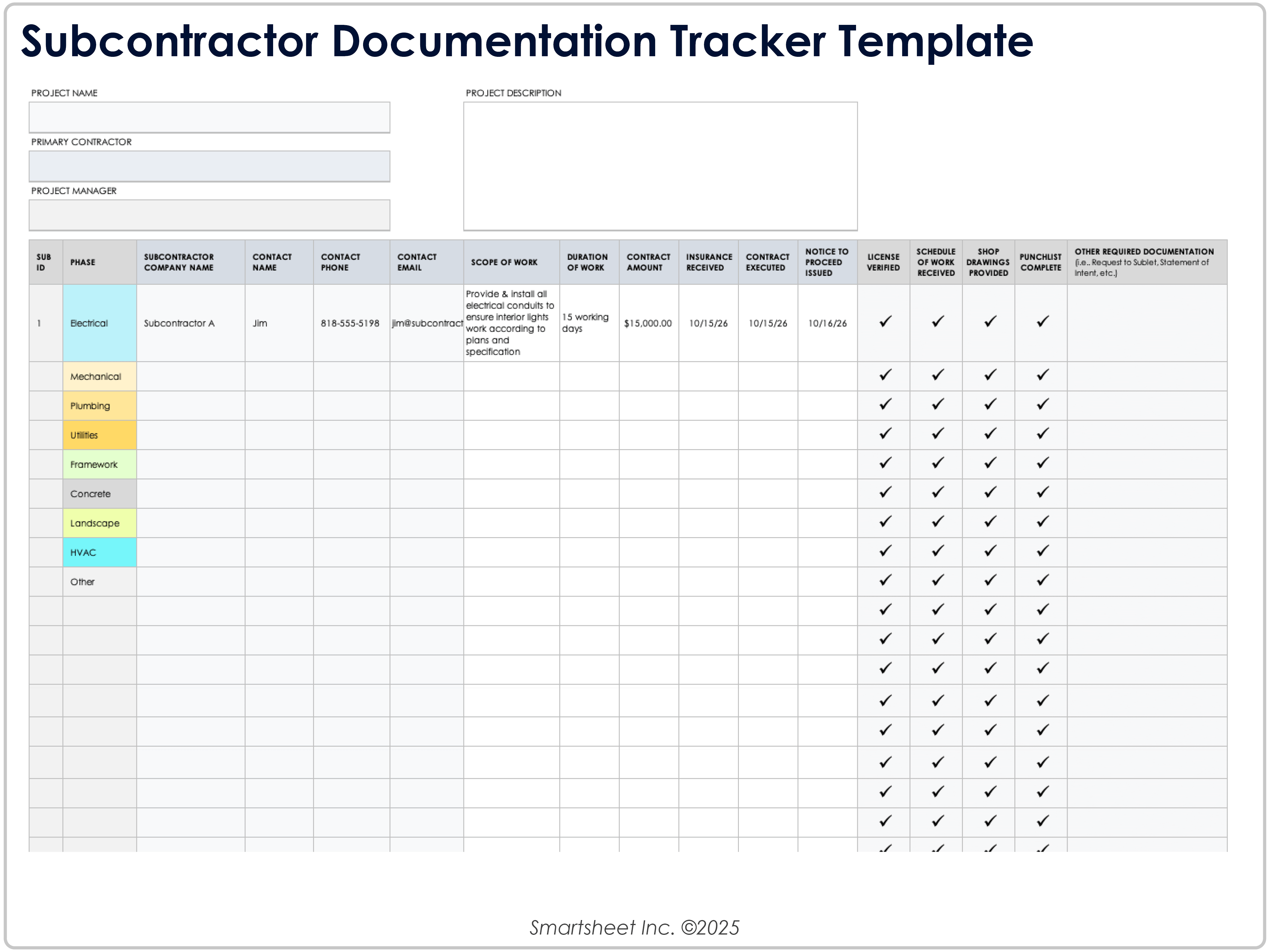Subcontractor Documentation Tracker Template
