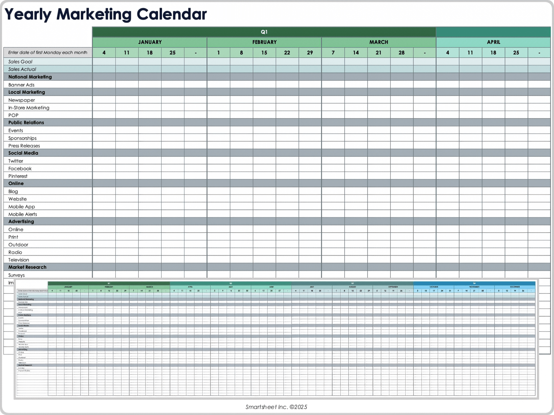 Yearly Marketing Calendar Template