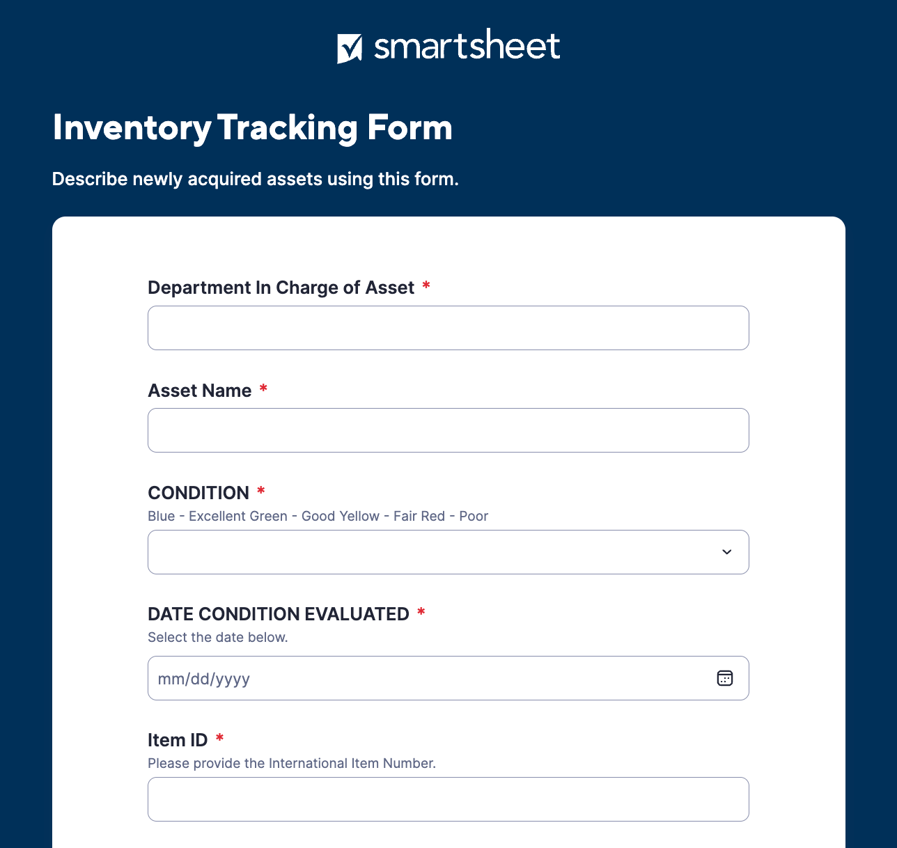 smartsheet inventory tracking form