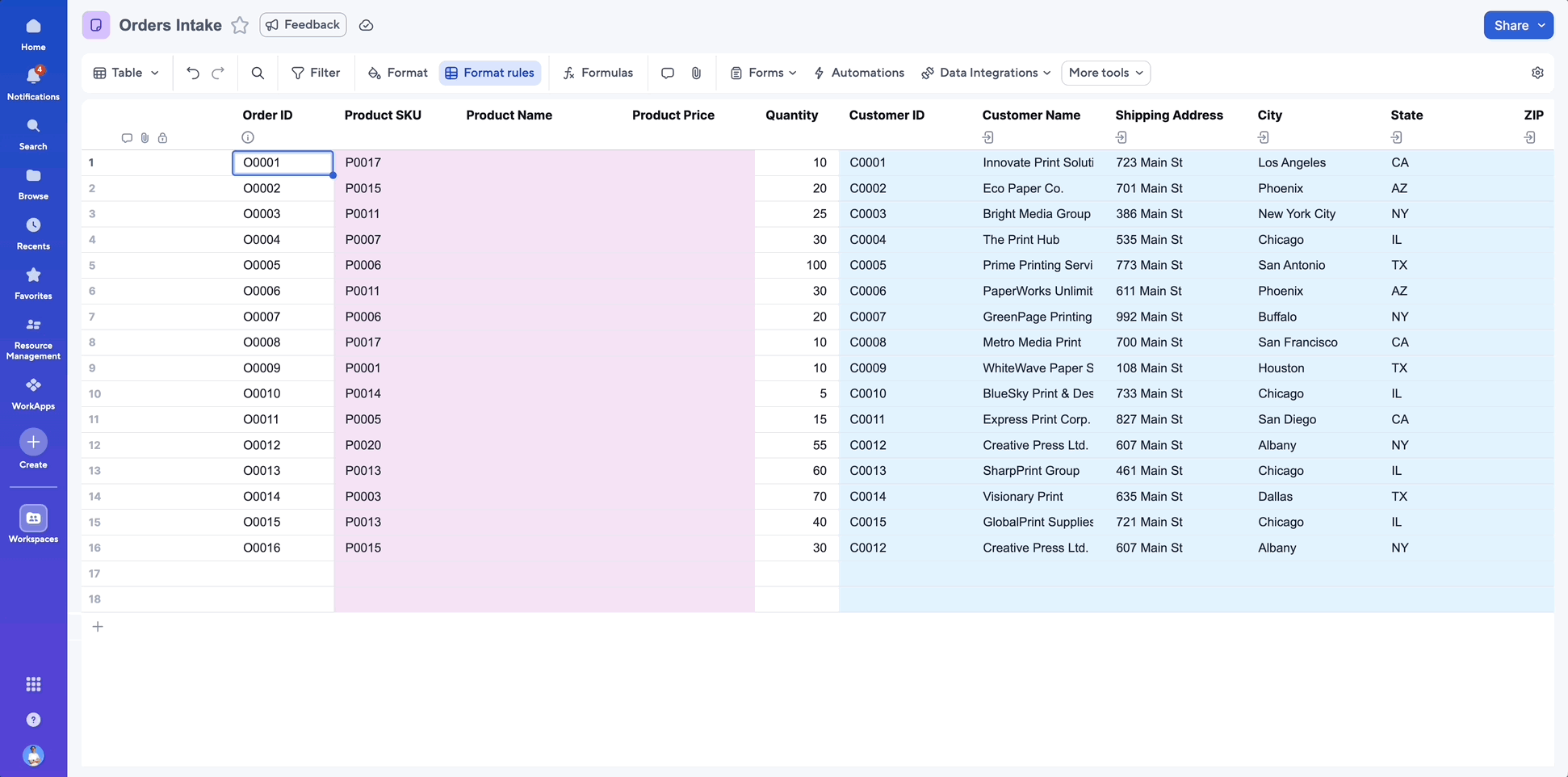 Column Link demo