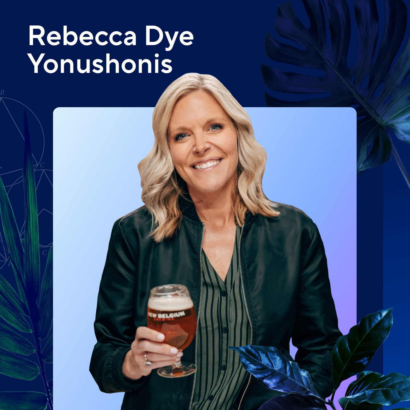 Rebecca Dye Yonushonis holding glass of beer