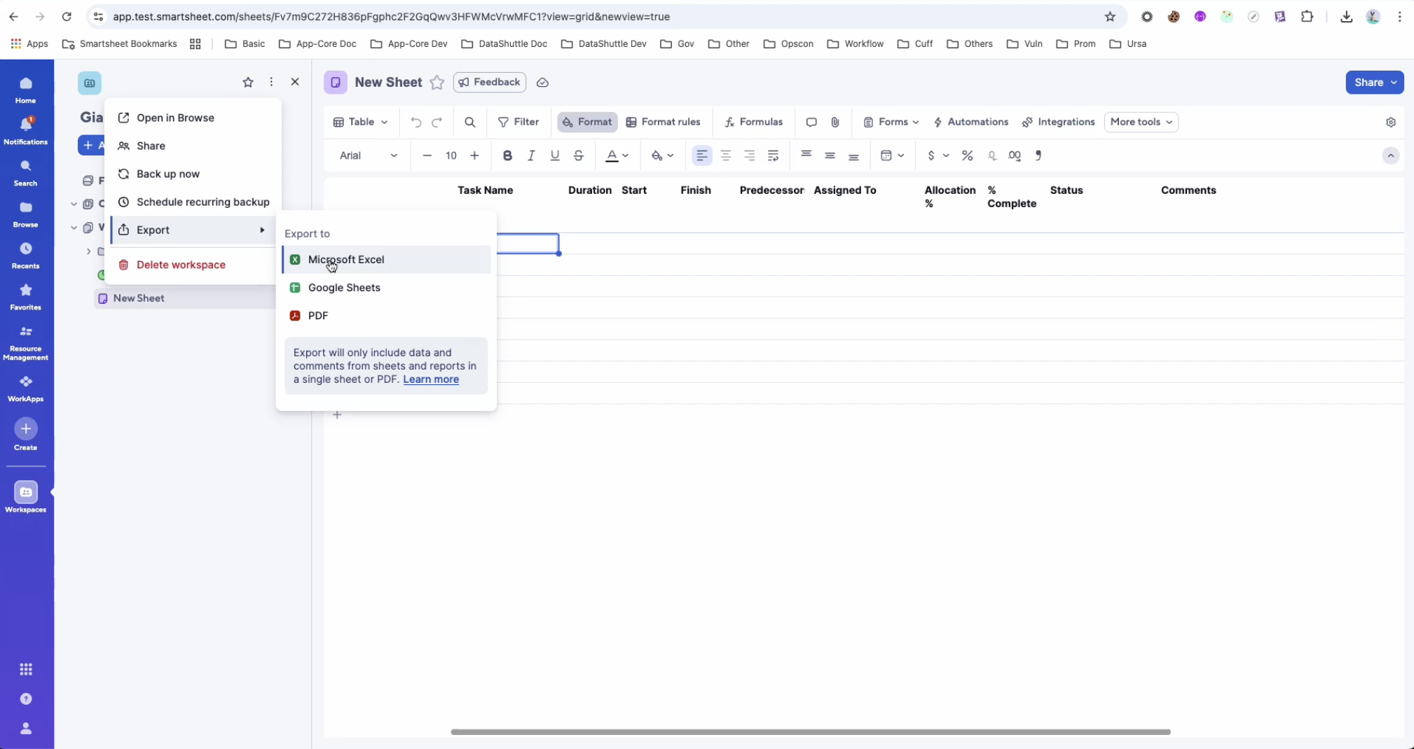 Export panel view