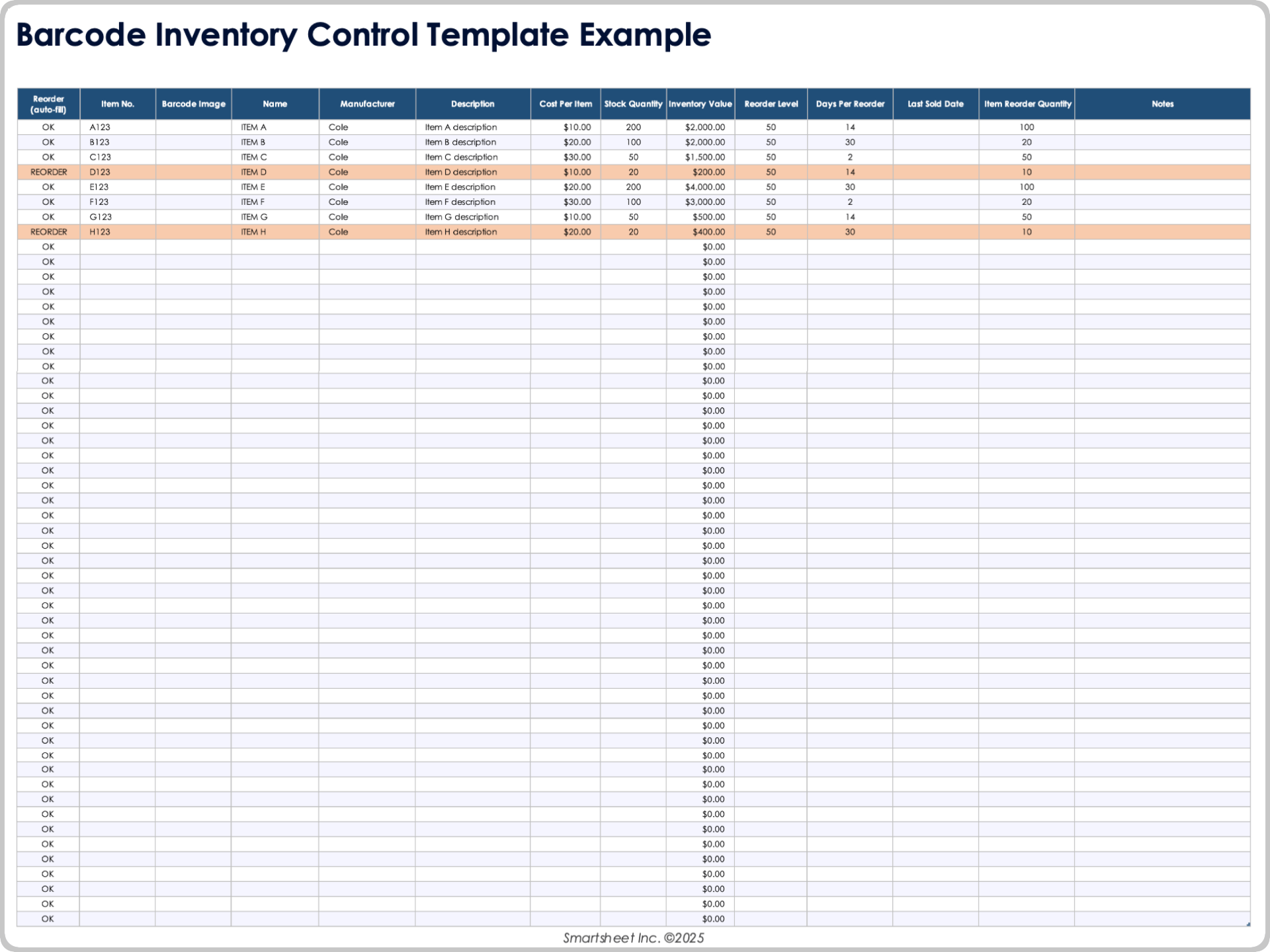 Barcode Inventory Control Template Example