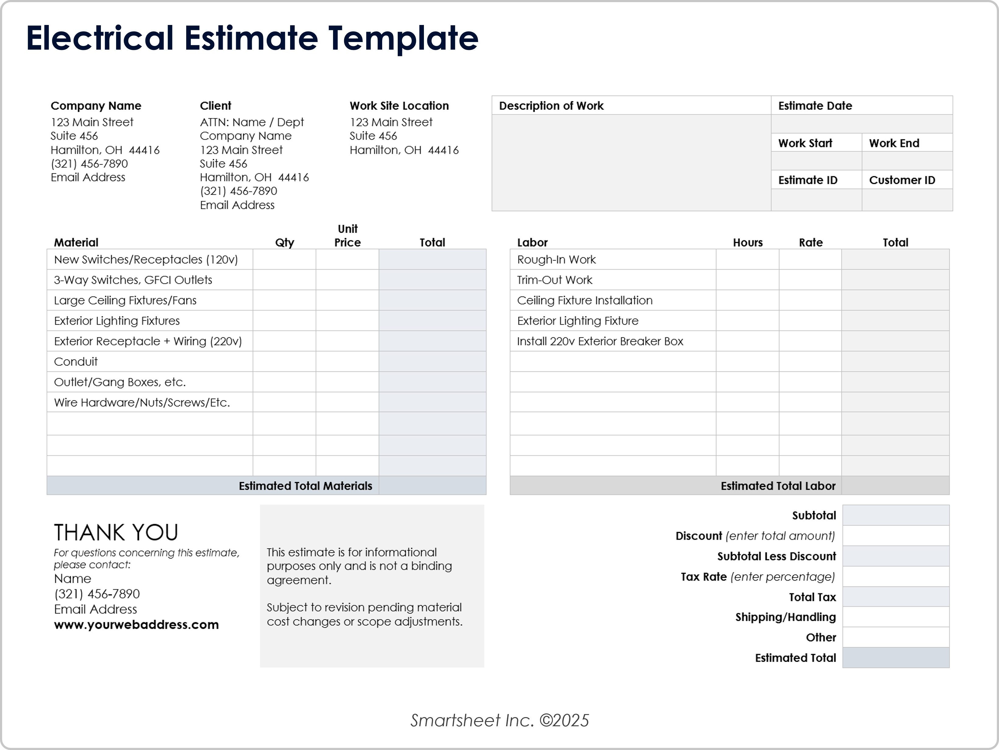Electrical Estimate Template