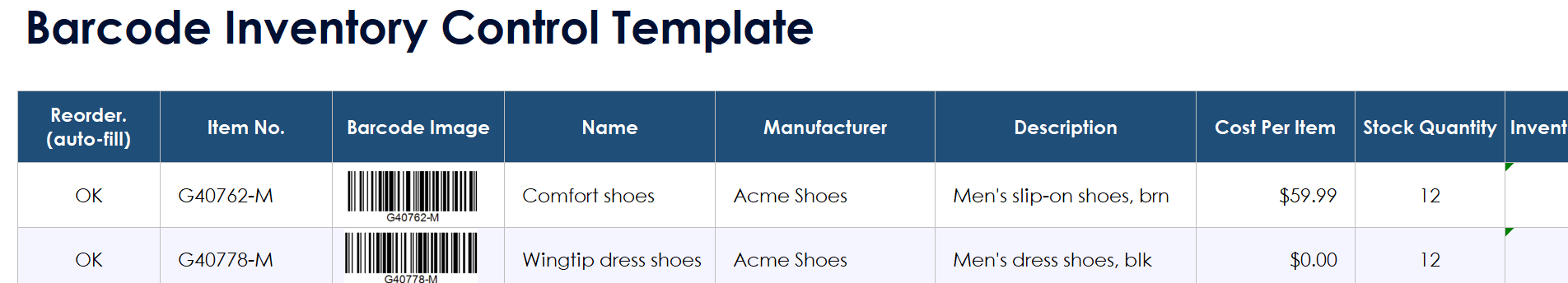 Excel Barcode Inventory Template Screen 3 c
