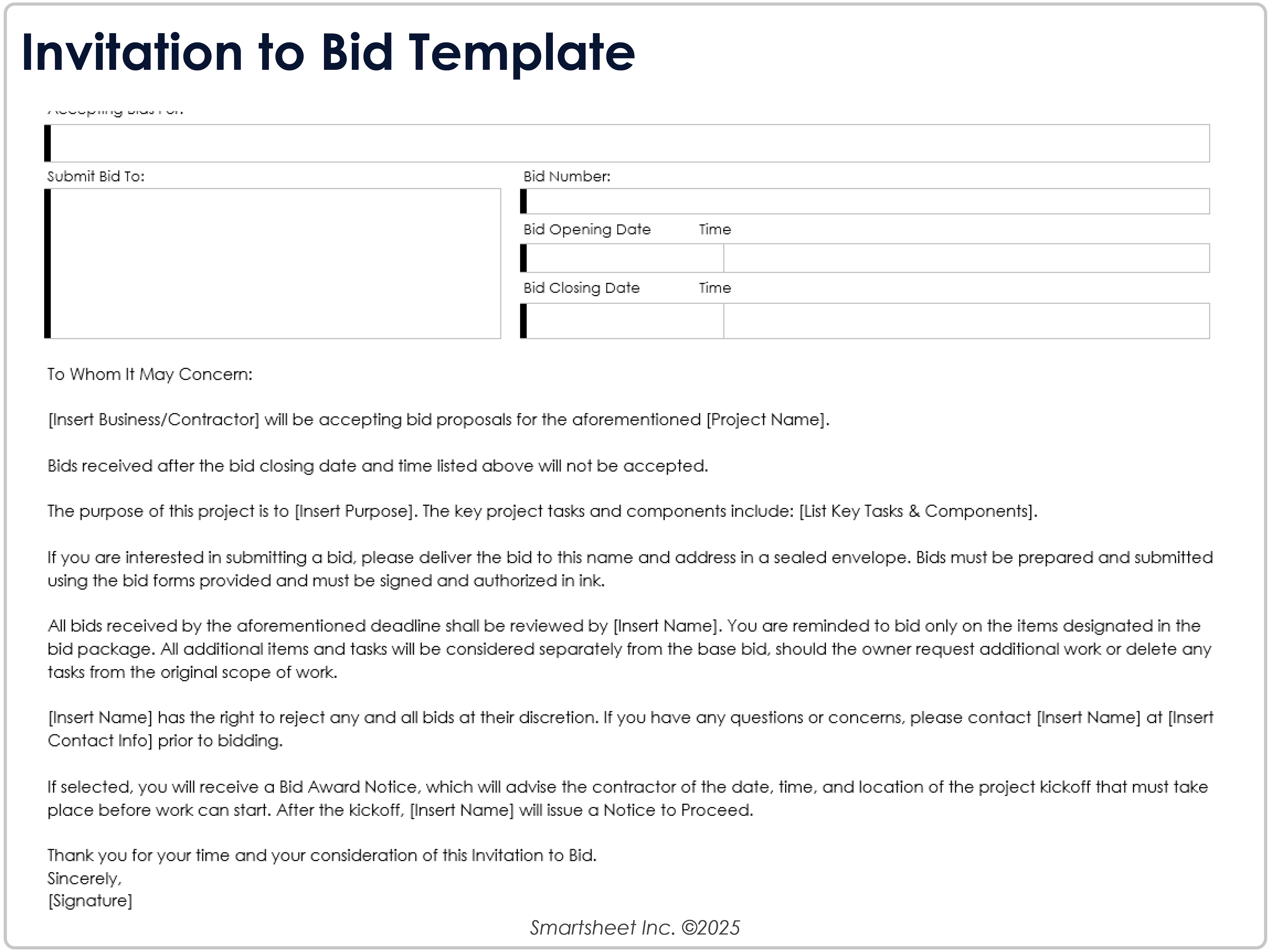Invitation to Bid 10670 Template