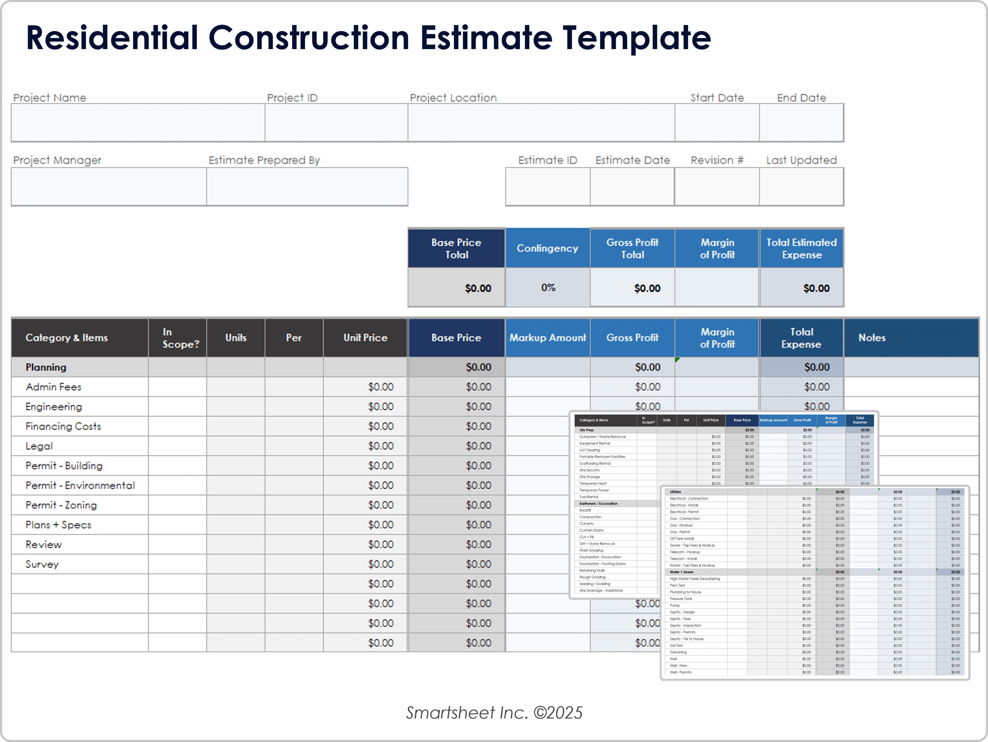 Residential Construction Estimate Template