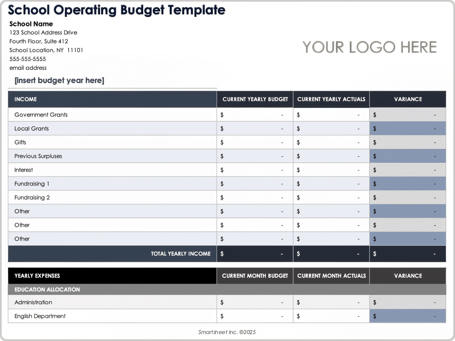 School Operating Budget Template 10950