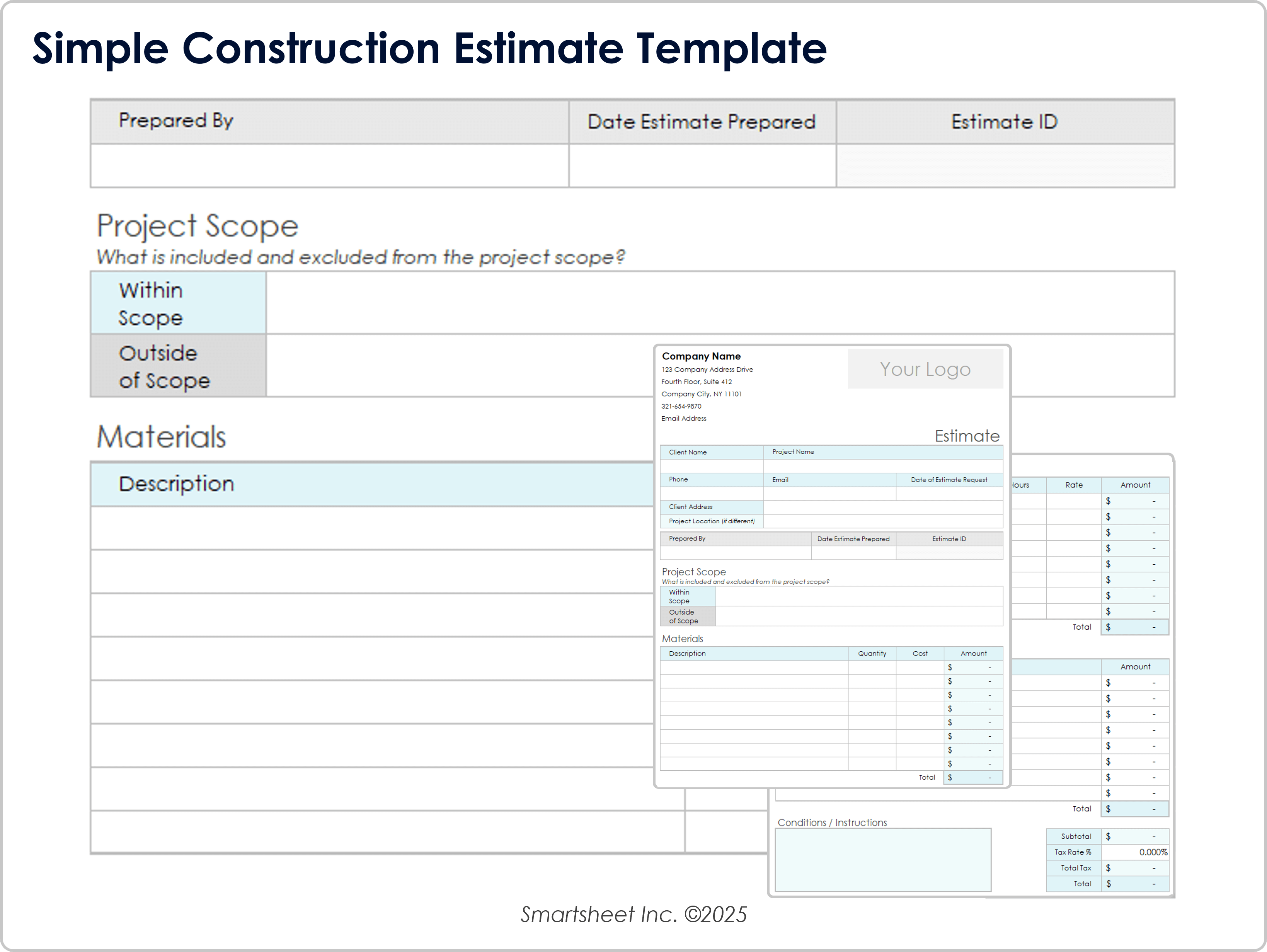 Simple Construction Estimate Template