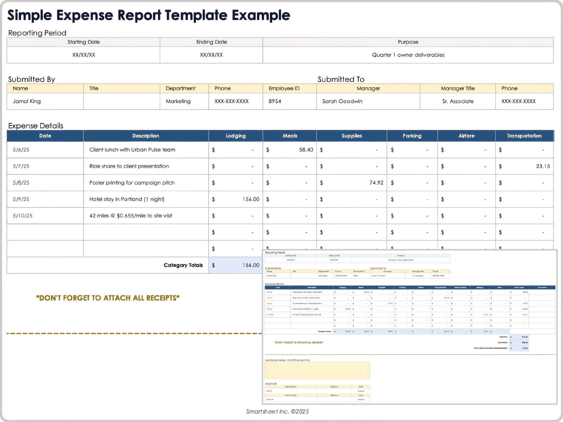 Simple Expense Report Template Example