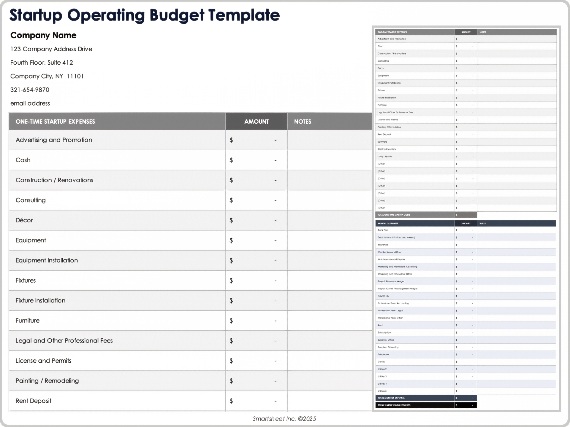 Startup Operating Budget Template 10950