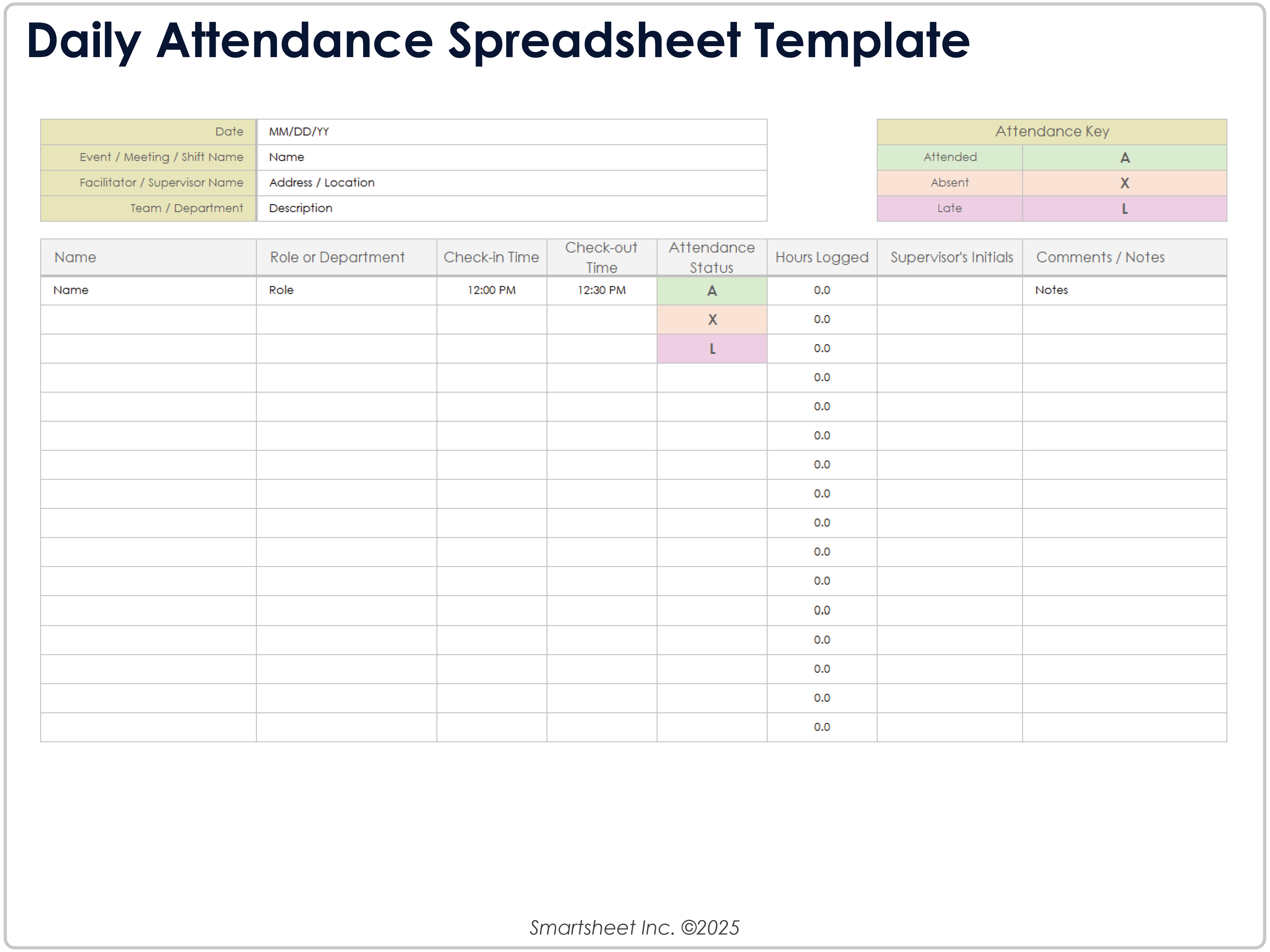 Daily Attendance Spreadsheet Template