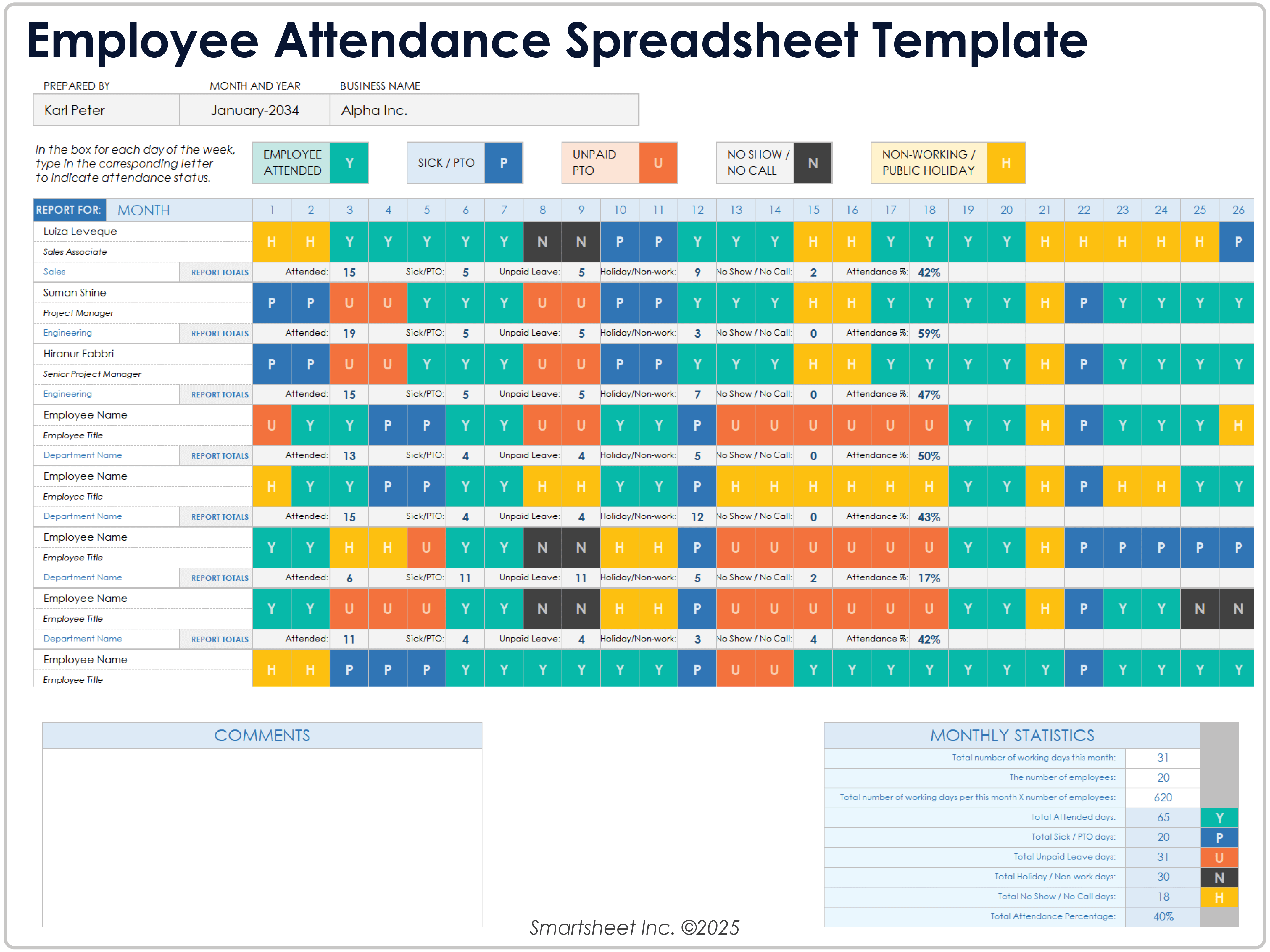 Employee Attendance Spreadsheet Template