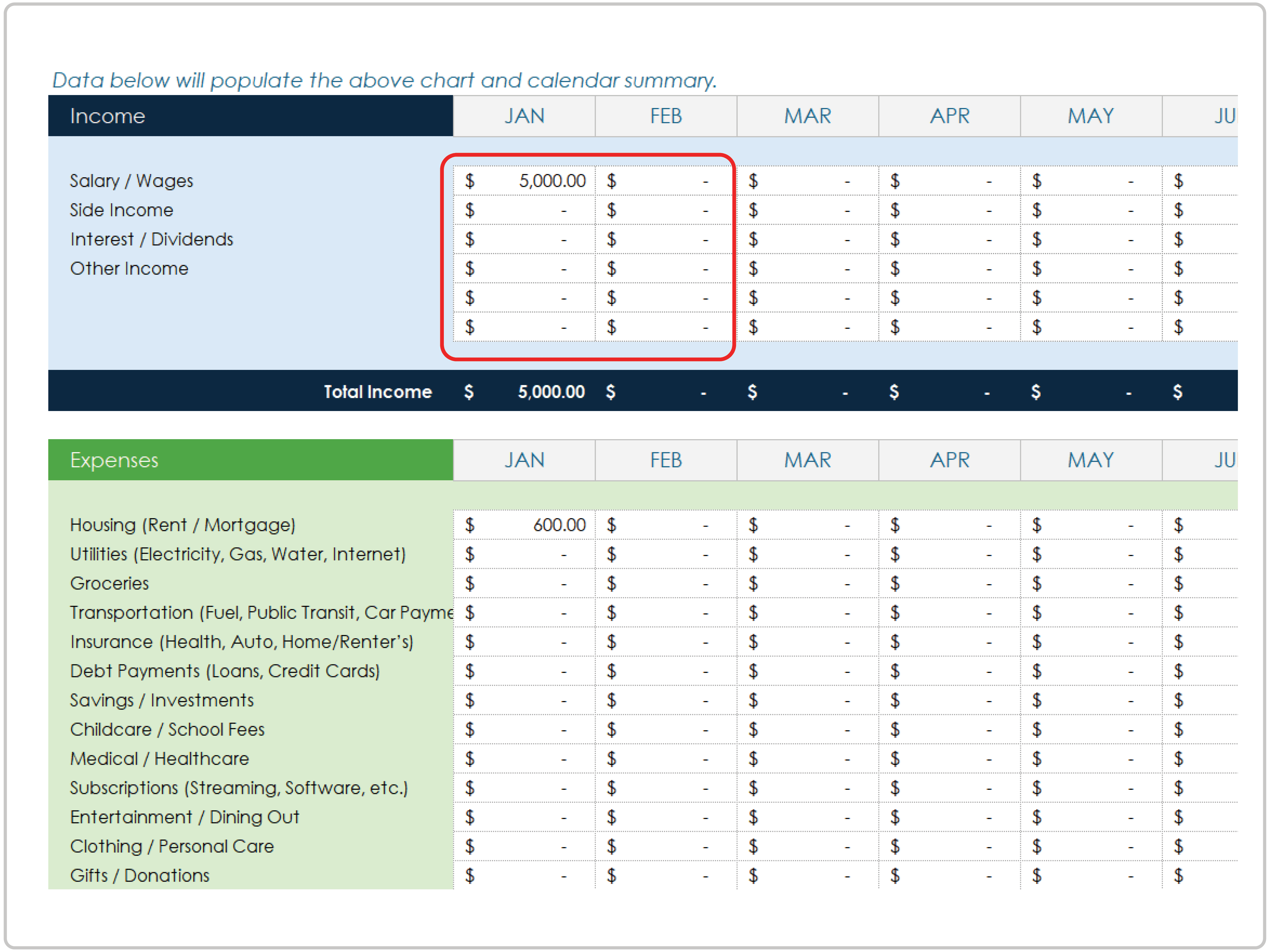 Enter Income Amounts How to Create Budget Template Google Sheets
