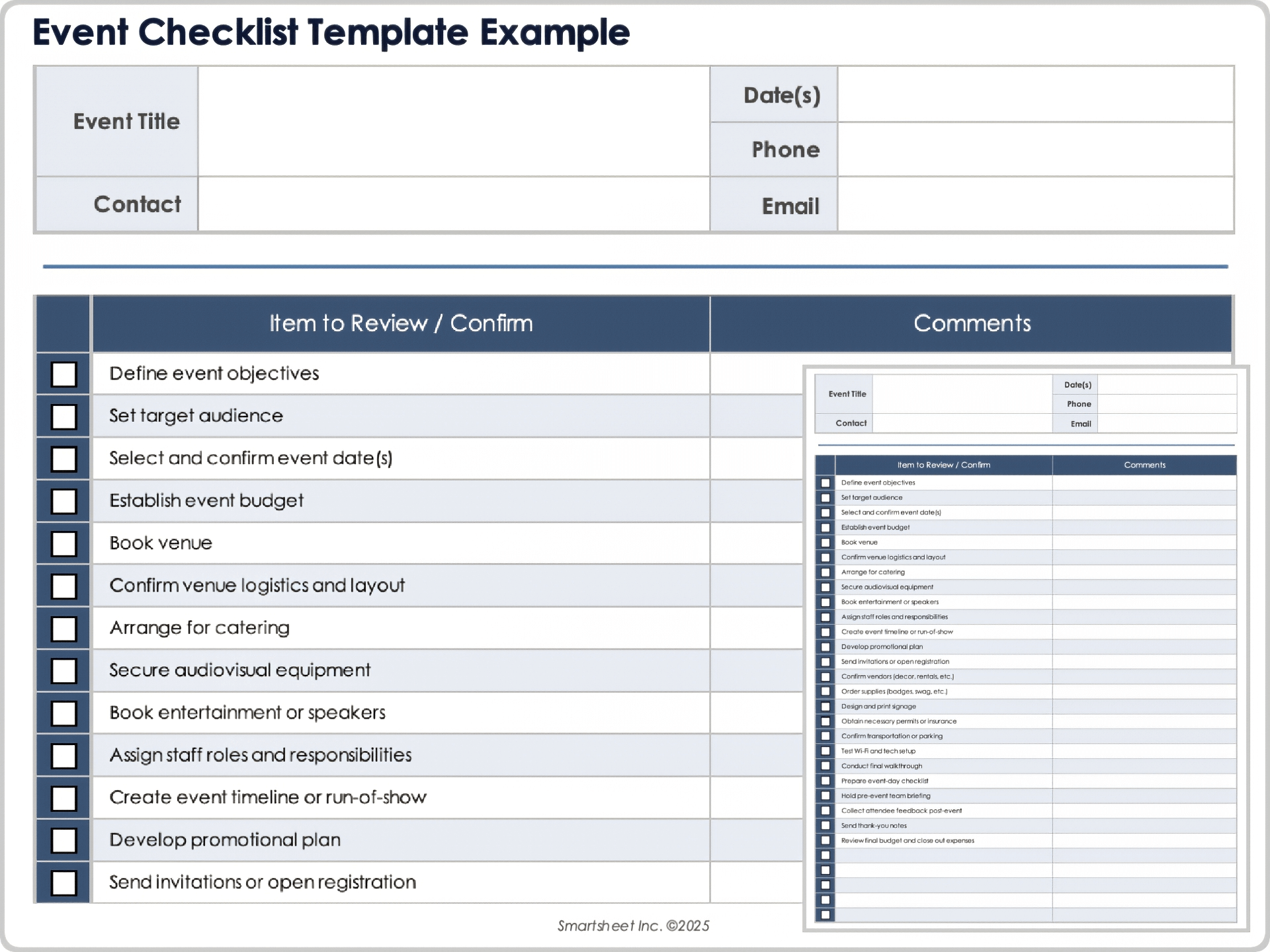 Event Checklist Template Example 9053