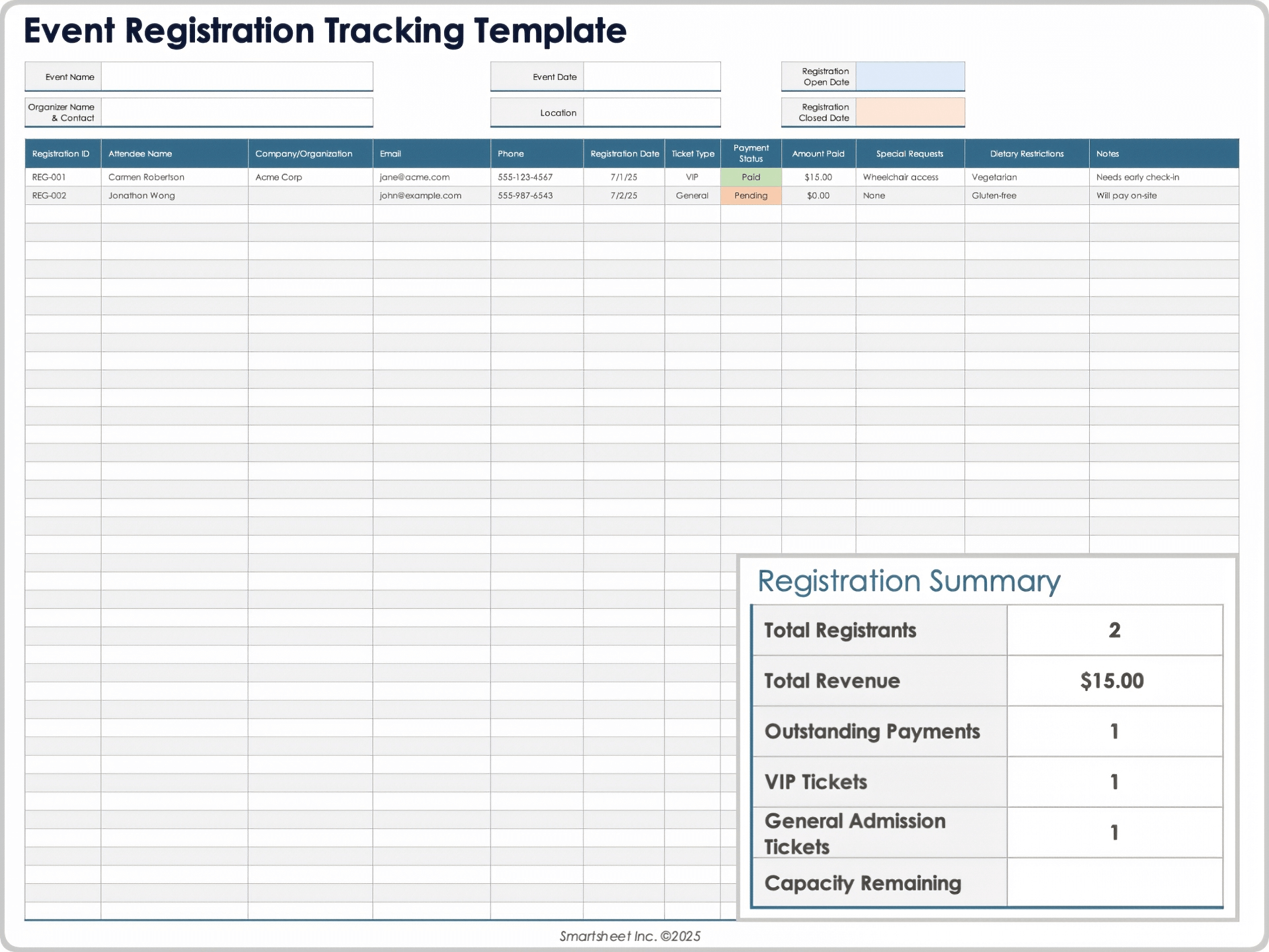 Event Registration Tracking Template 9053