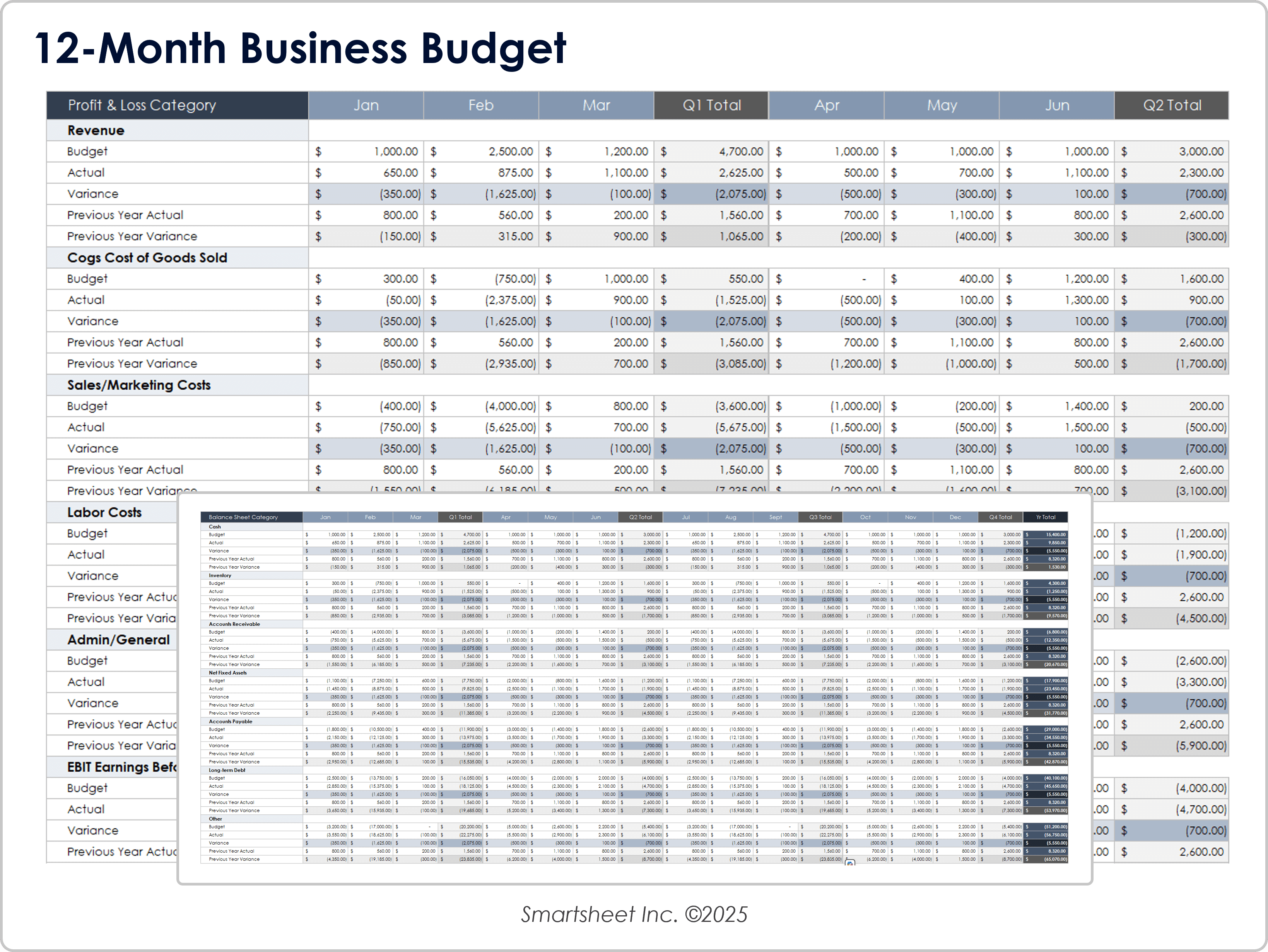 Excel 12 Month Business Budget Template