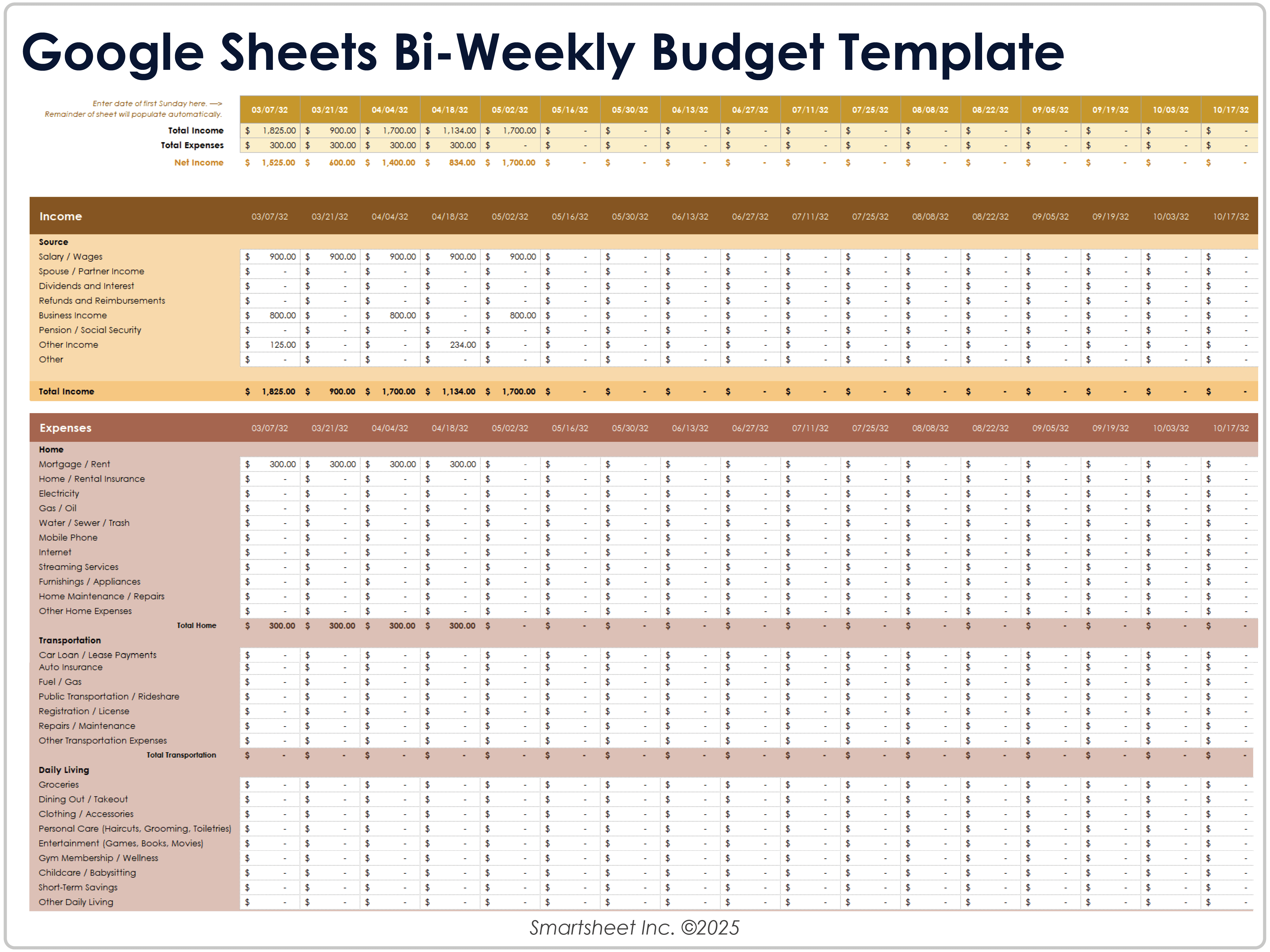 Google Sheets Bi-Weekly Budget Template
