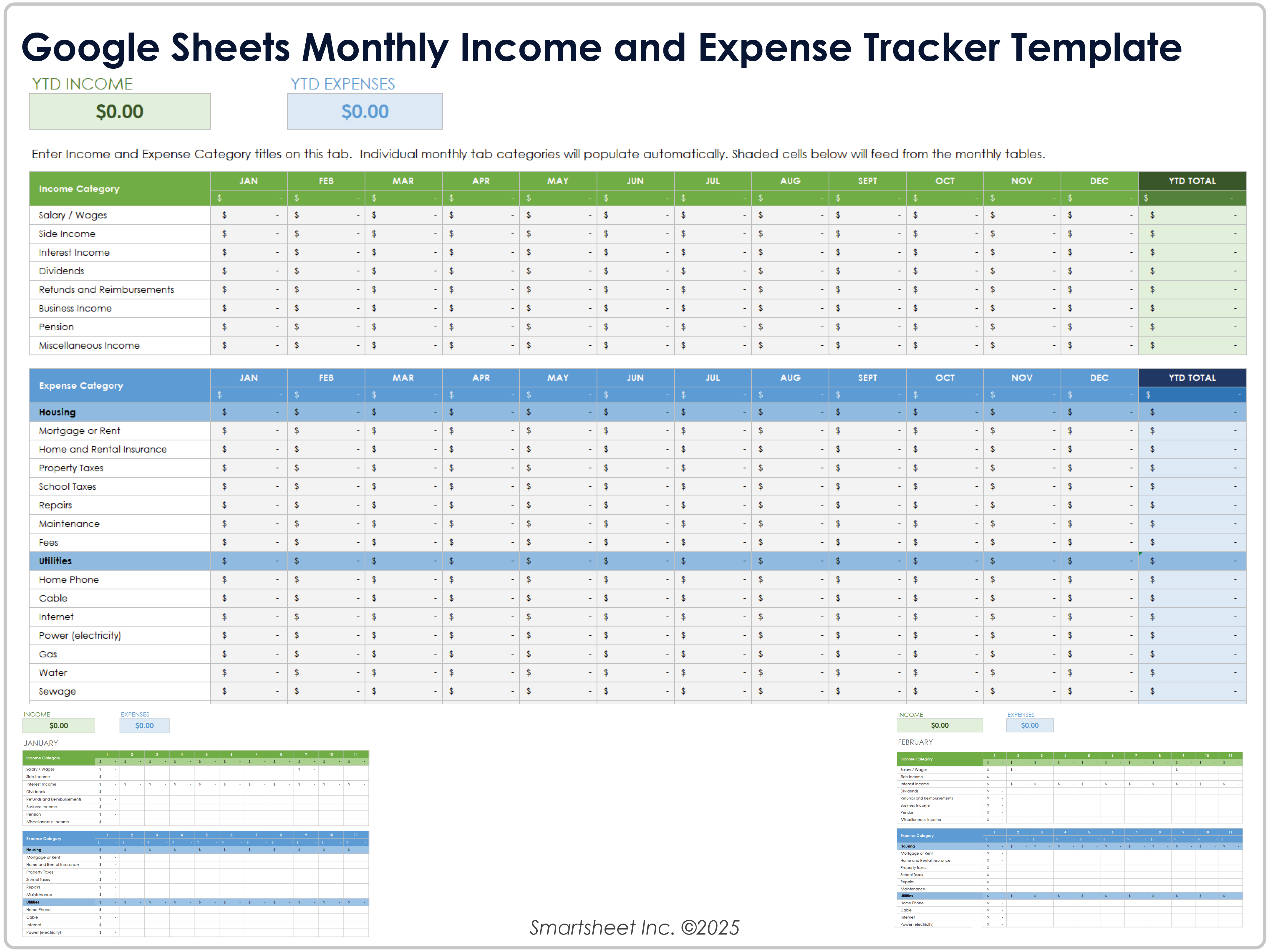 Google Sheets Monthly Income and Expense Tracker Template