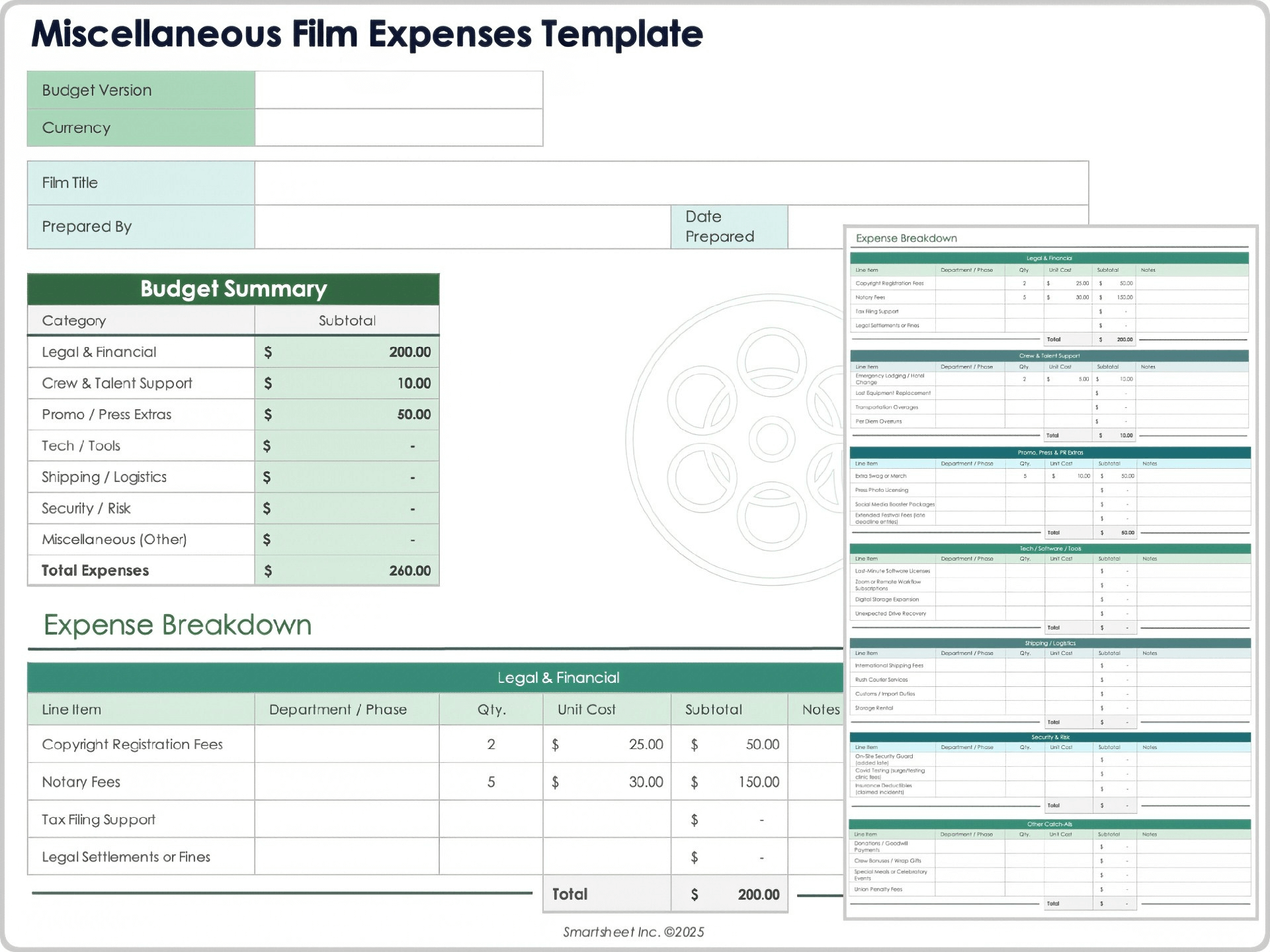 Miscellaneous Film Expenses Template 12414