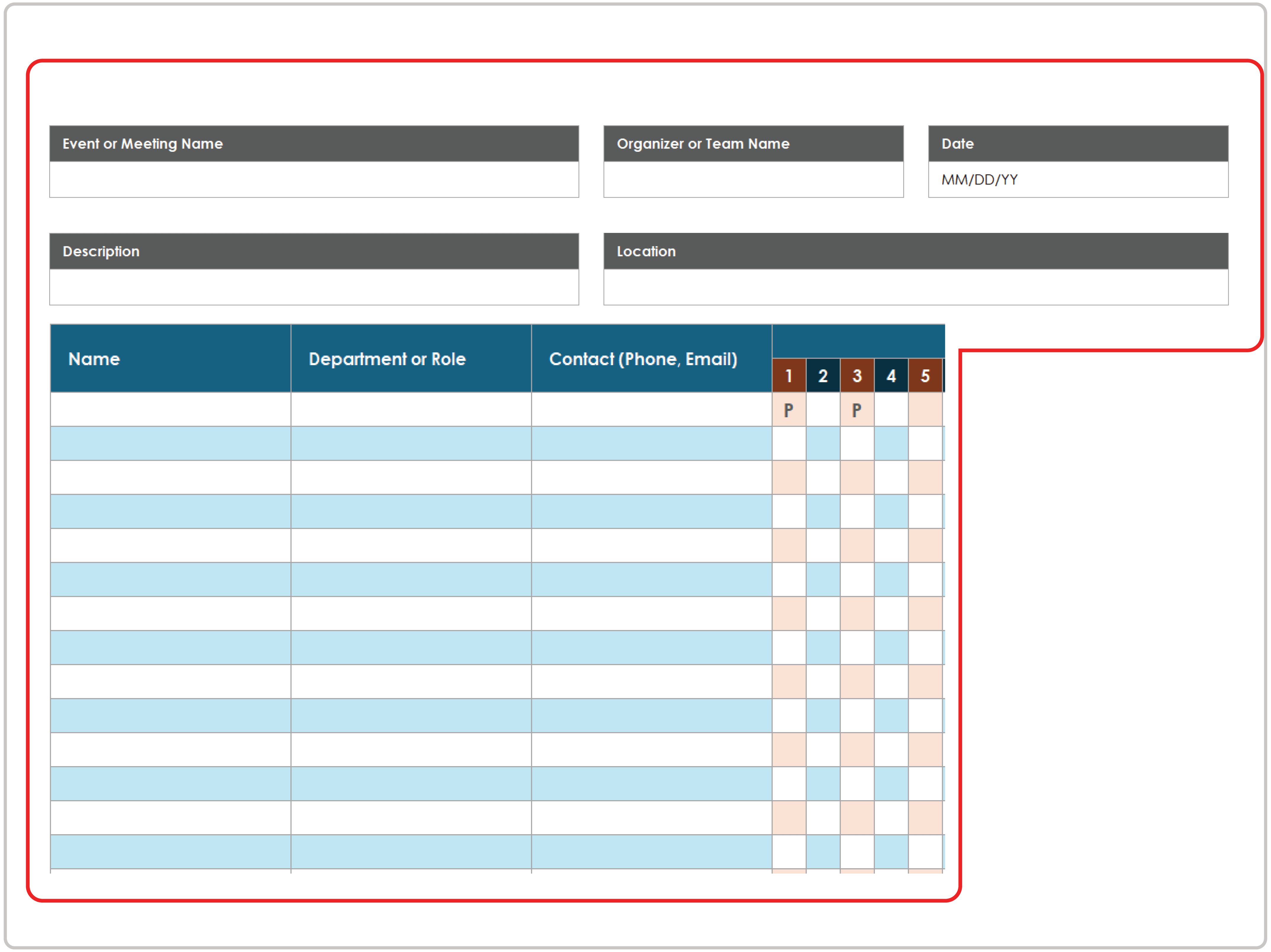 Monthly Attendance Spreadsheet Template Blank Template