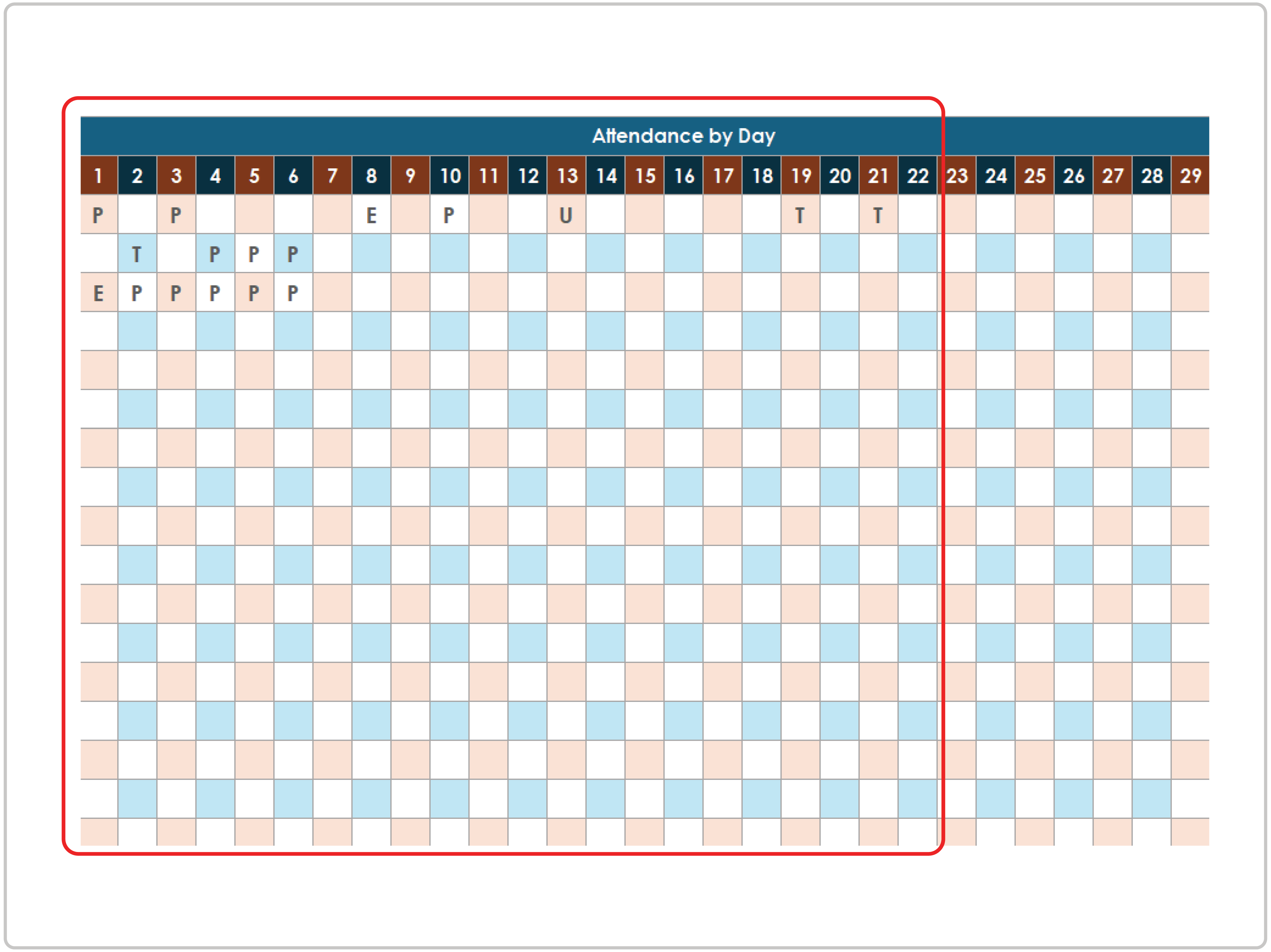 Monthly Attendance Spreadsheet Template Track Daily