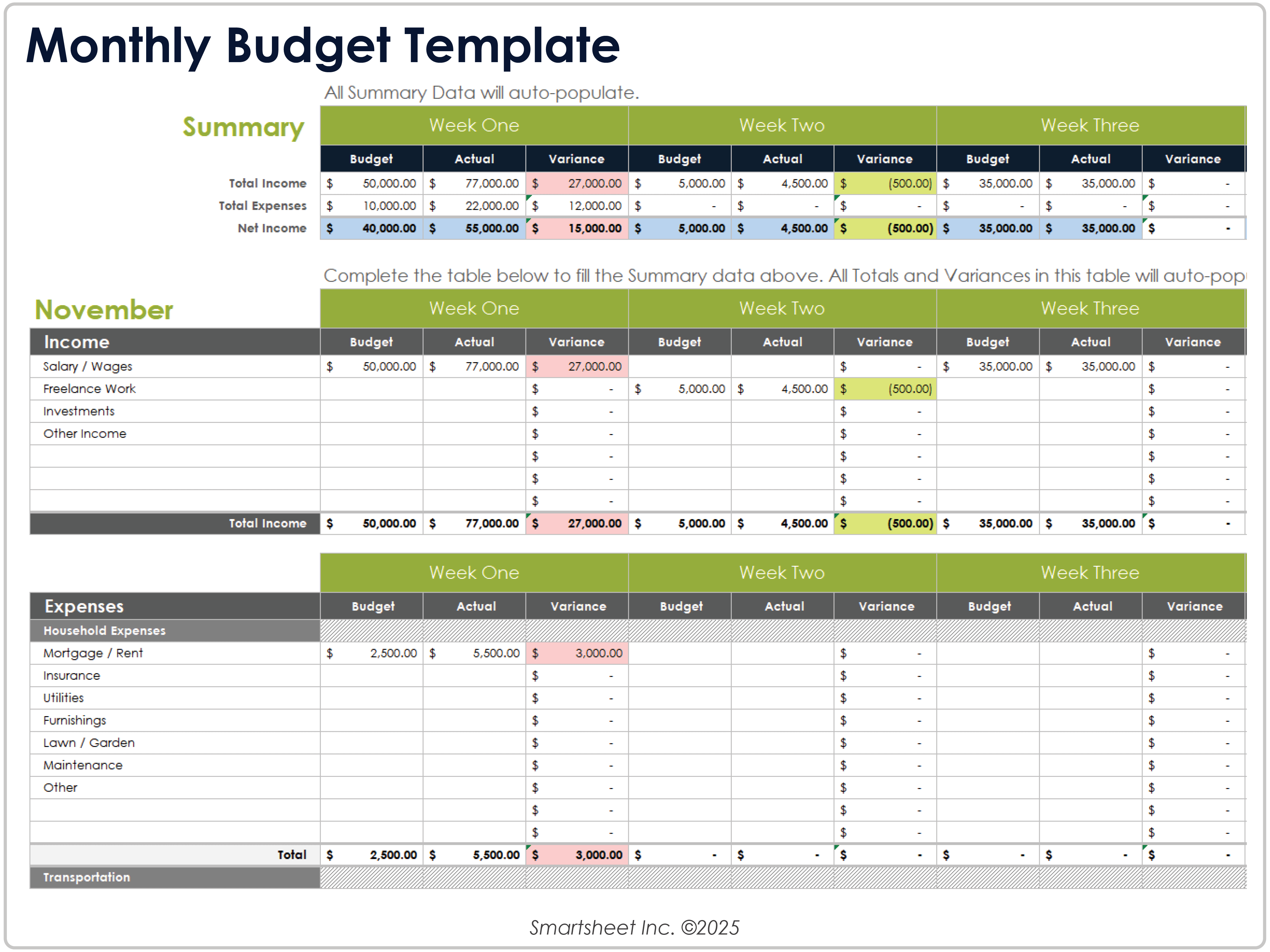 Monthly Budget Template