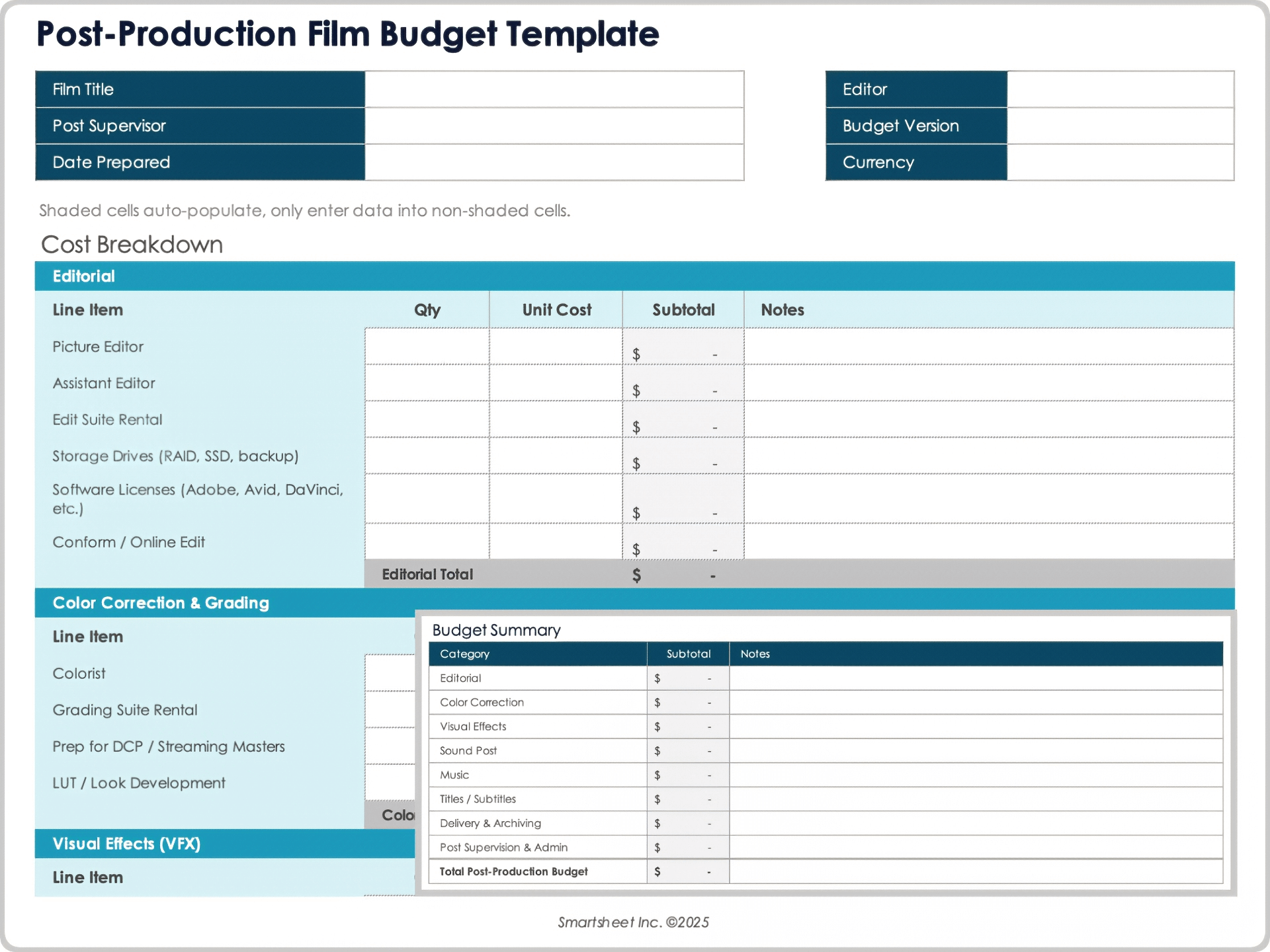 Post Production Film Budget Template 12414