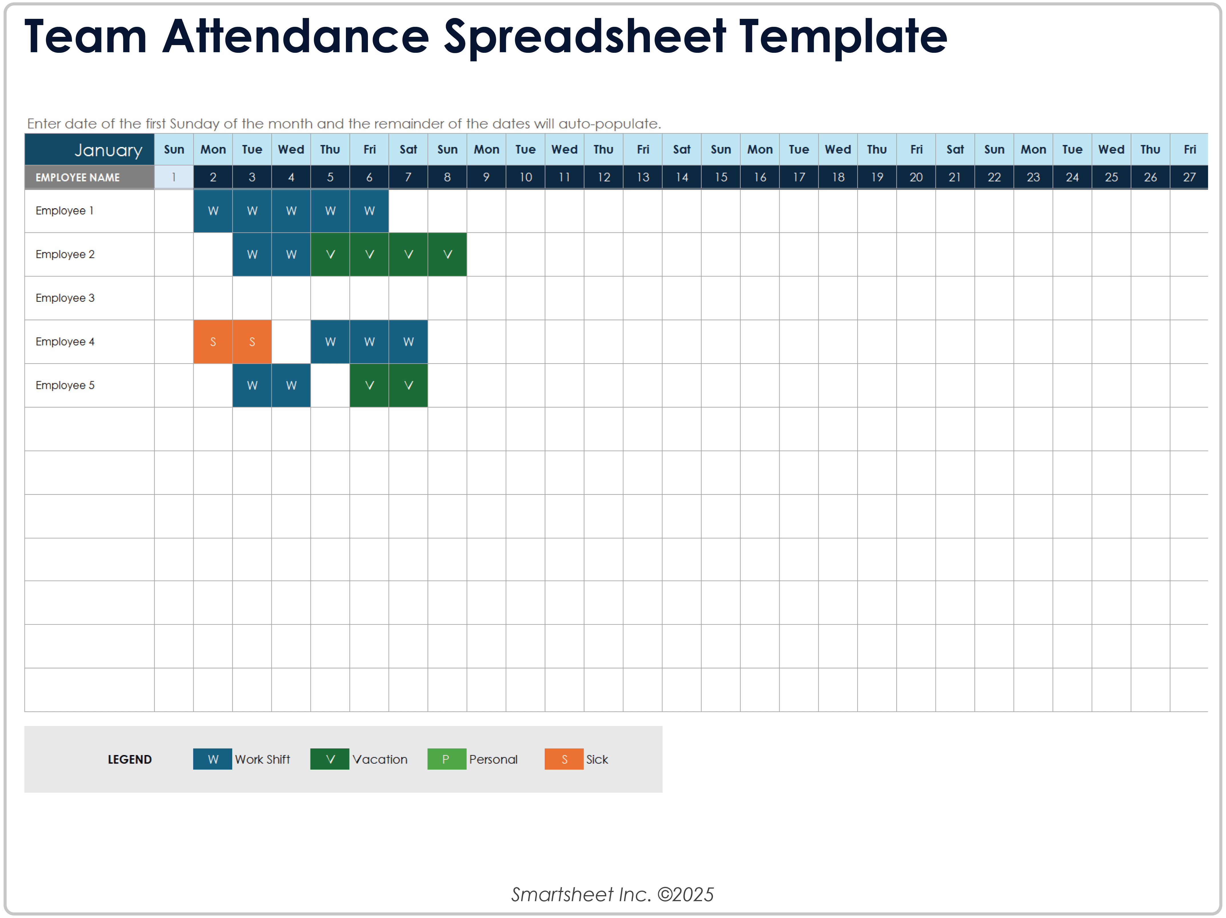 Team Attendance Spreadsheet Template