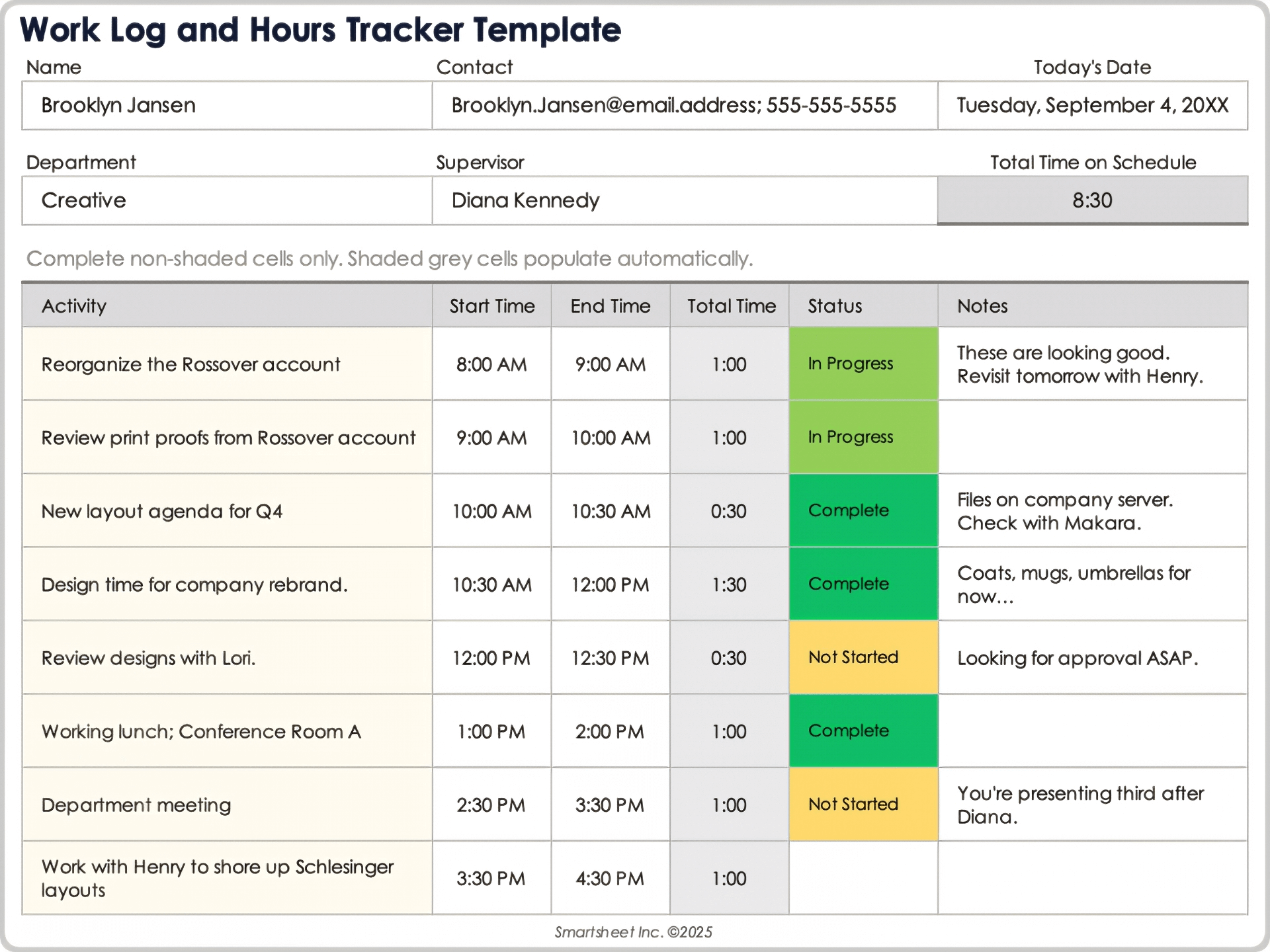 Work Log and Hours Tracker Template 12412