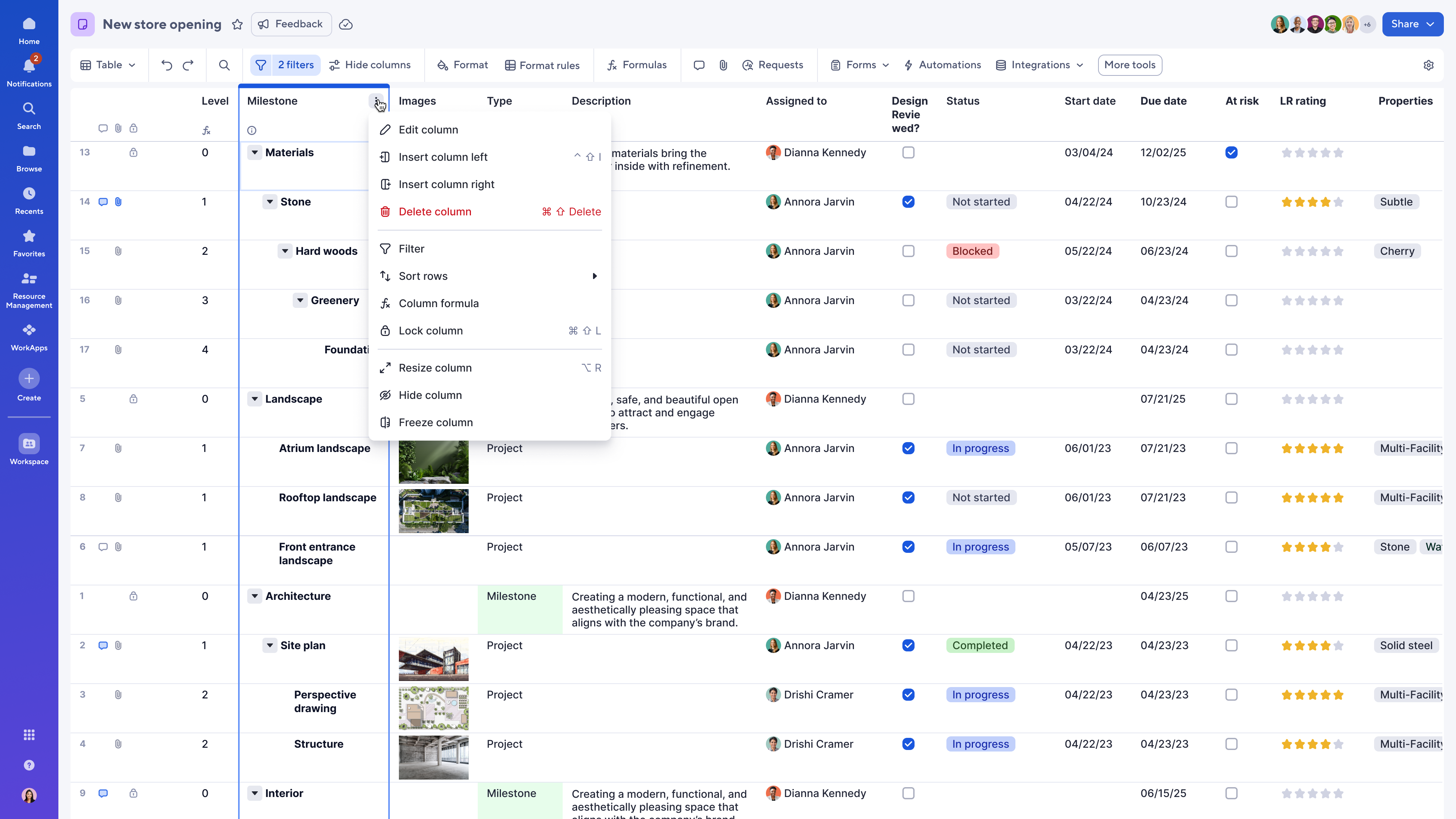 Contextual filtering and sorting in table view