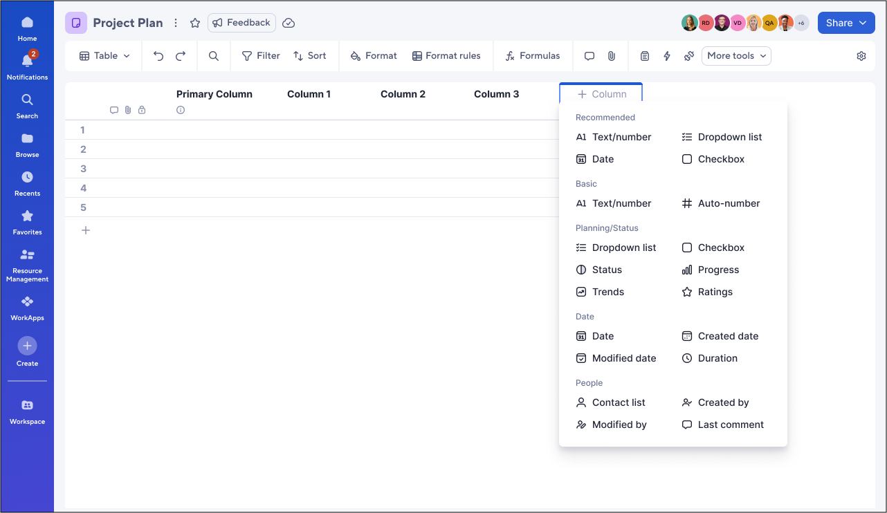 Improved column creation experience in table view