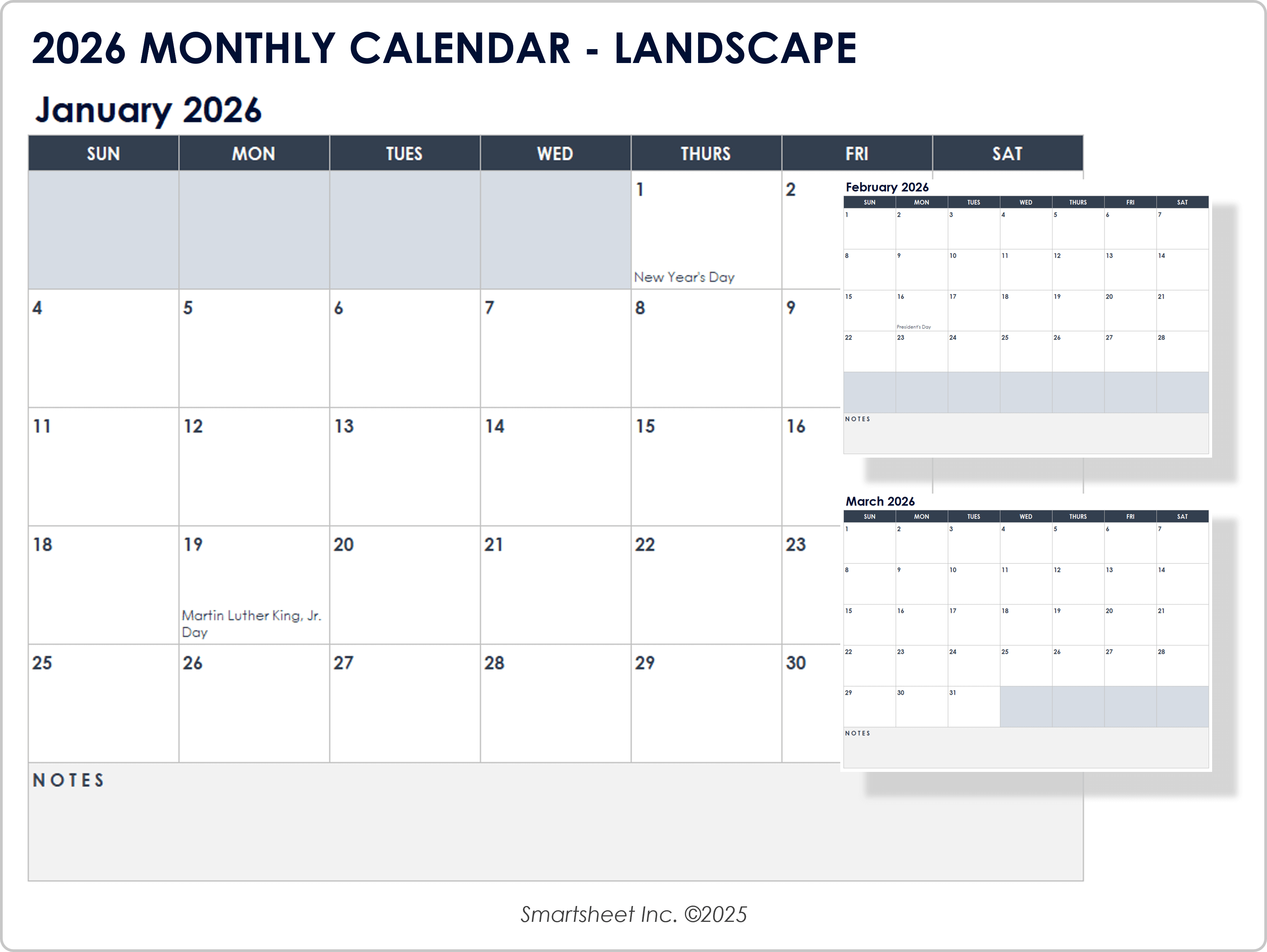 2026 Monthly Calendar Portrait