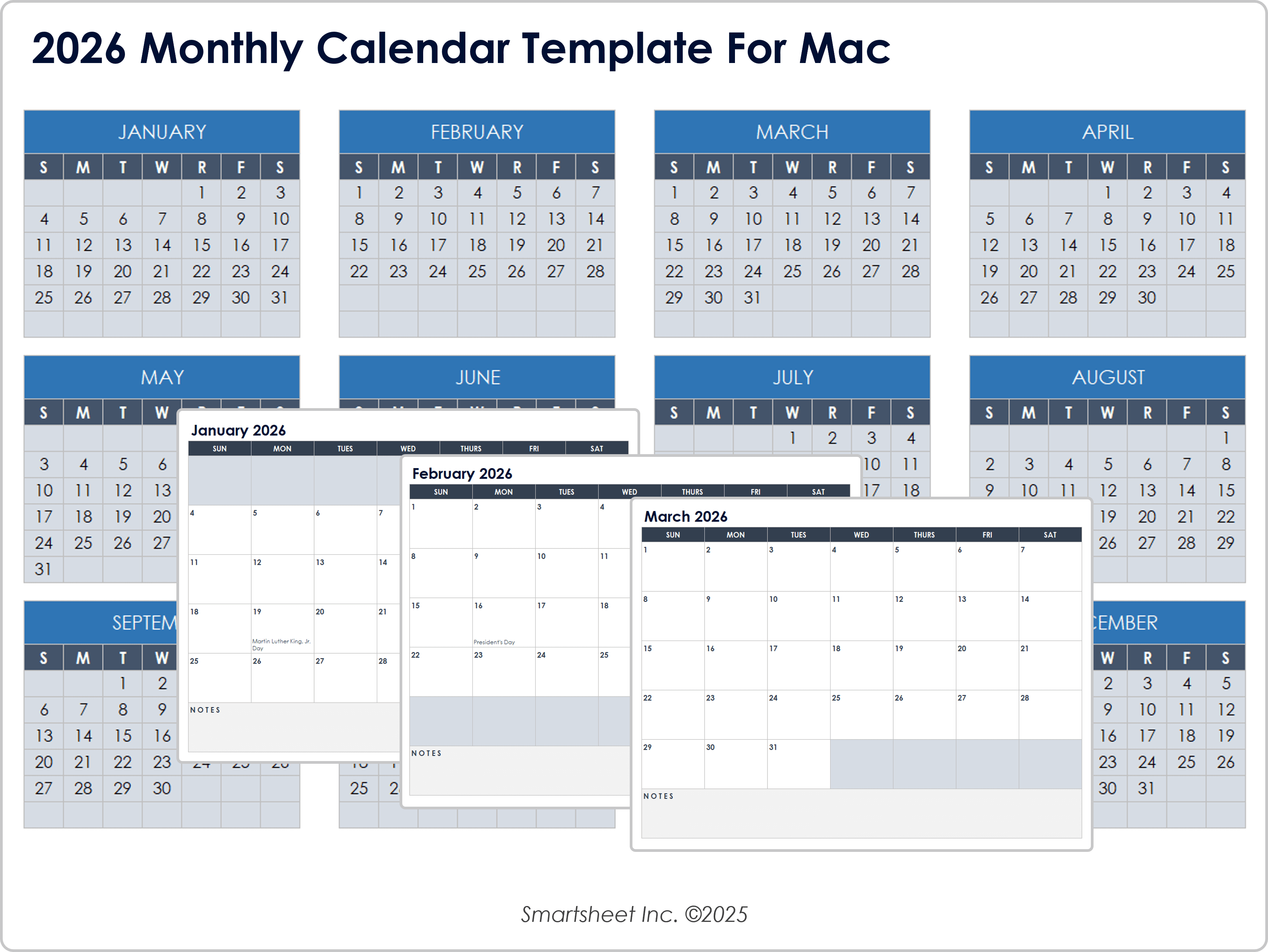 2026 Monthly Calendar Template for Mac