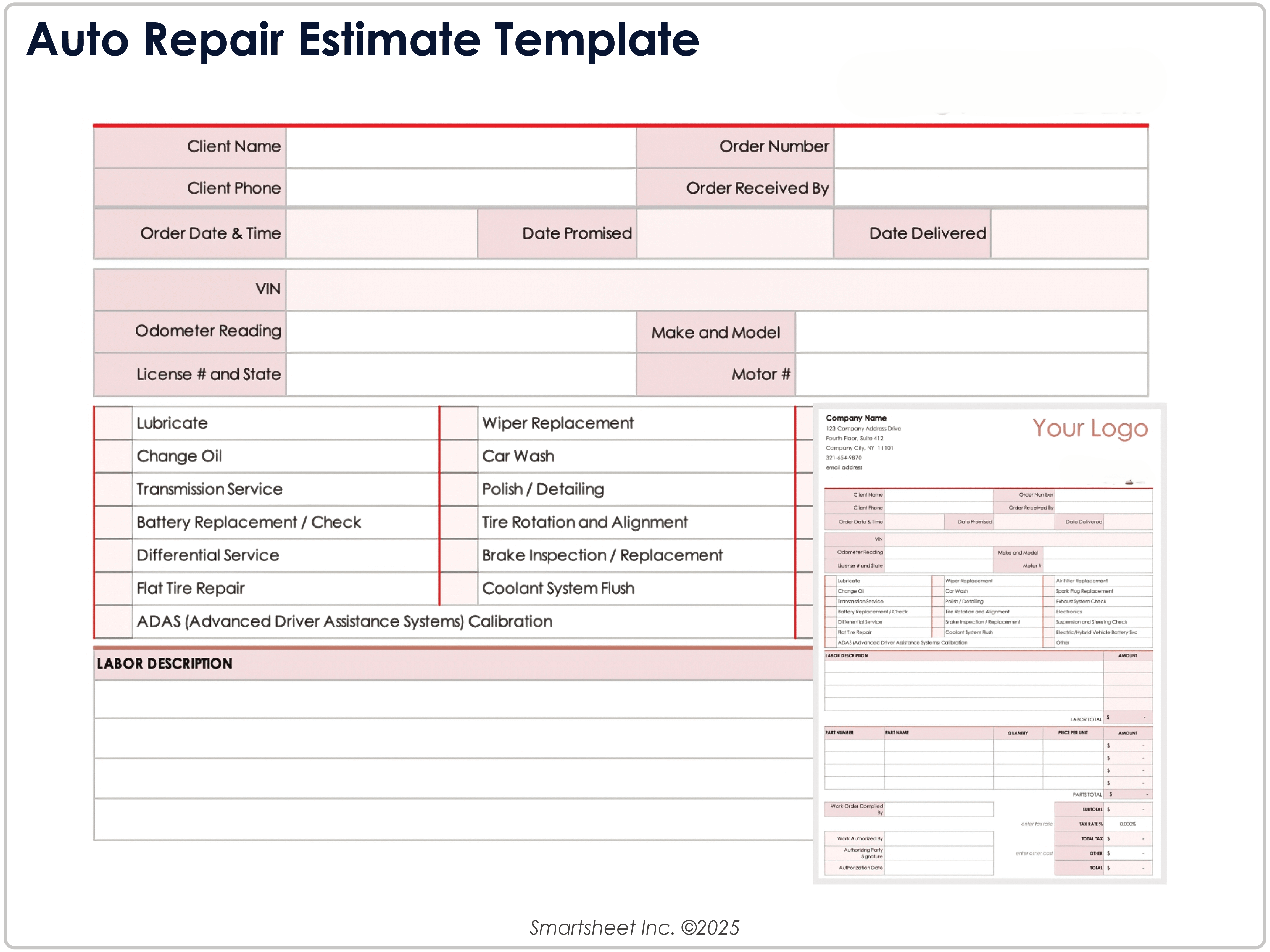 Auto Repair Estimate Template