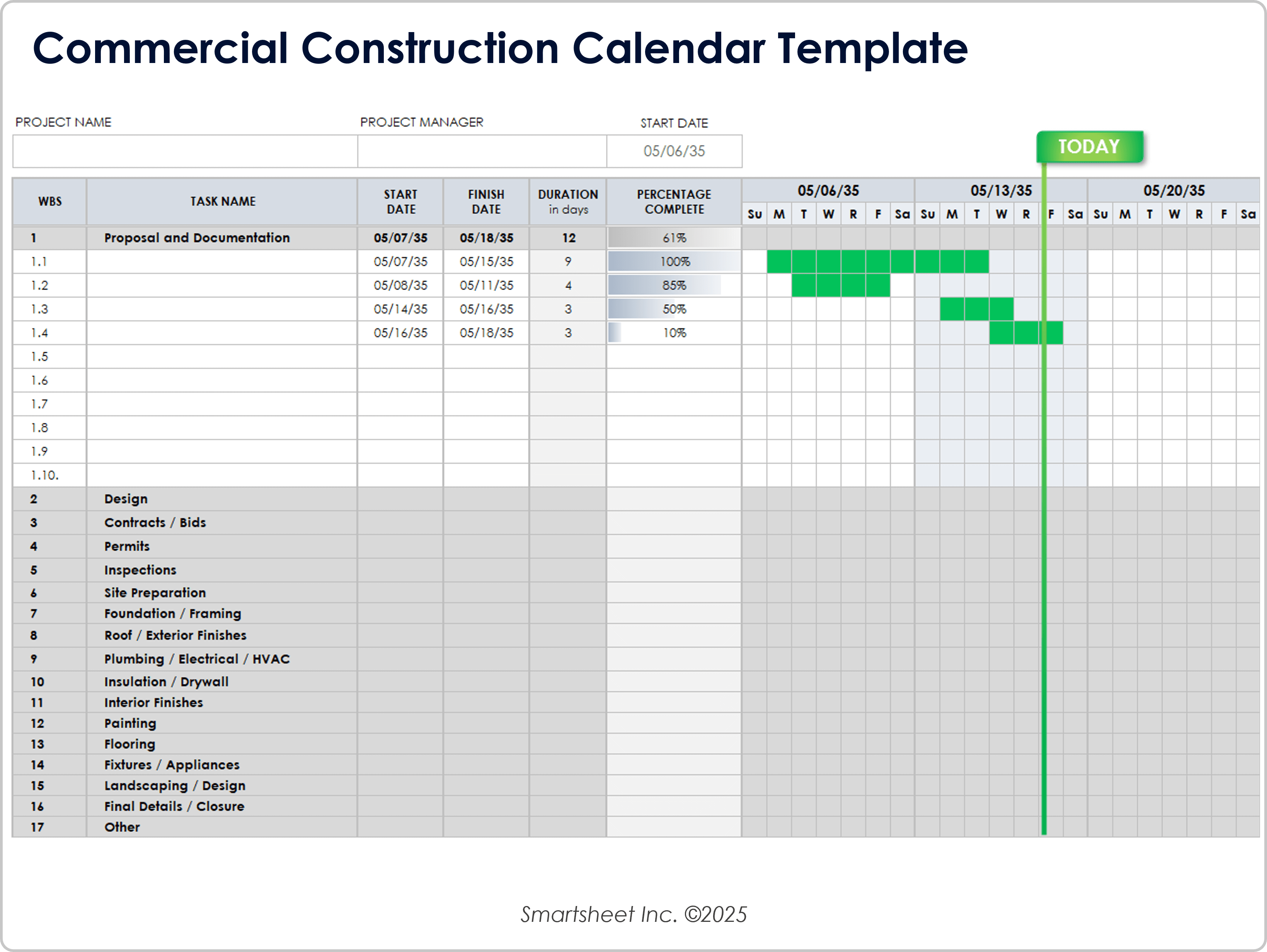Commercial Construction Calendar Template