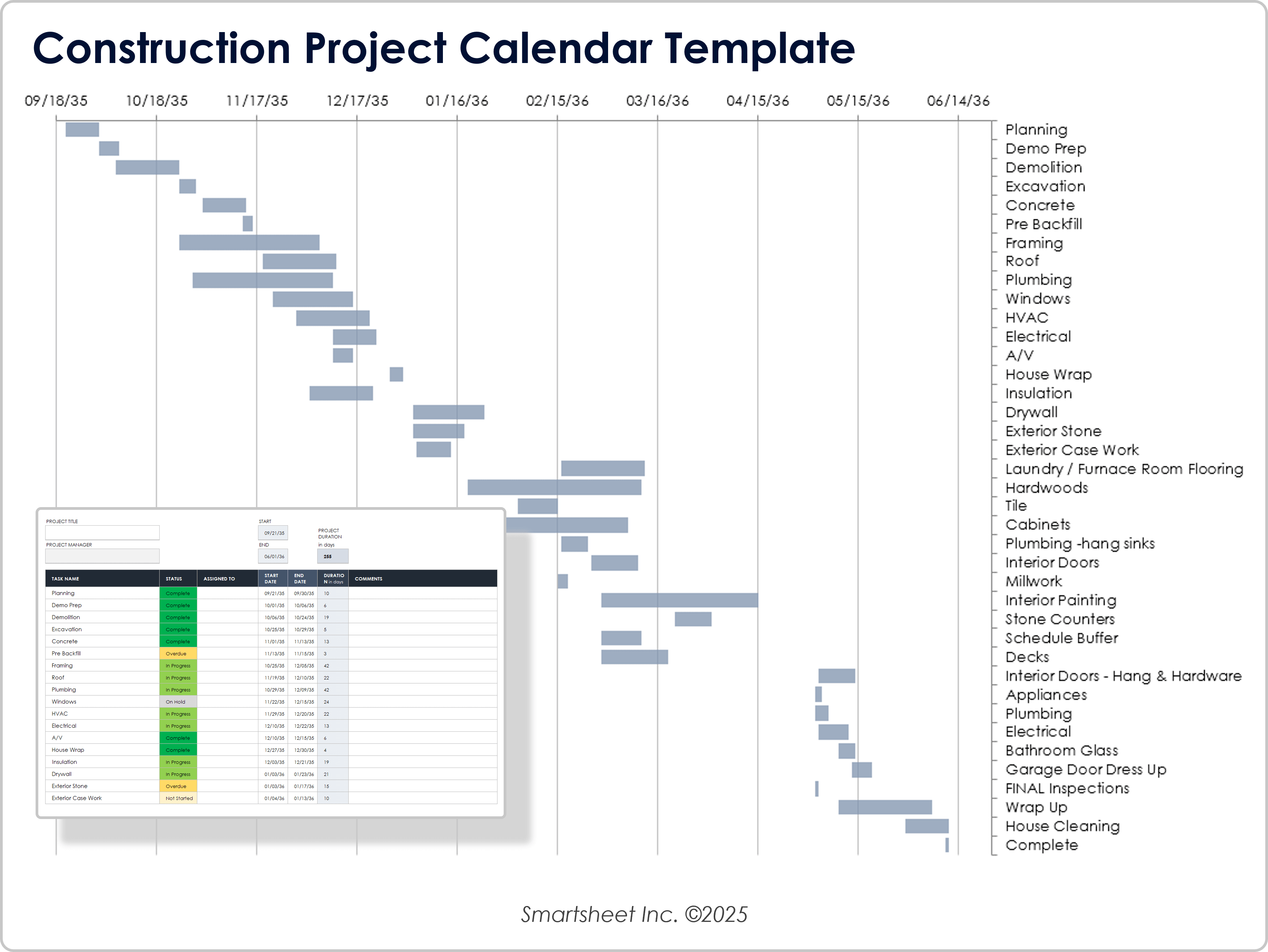 Construction Project Calendar Template